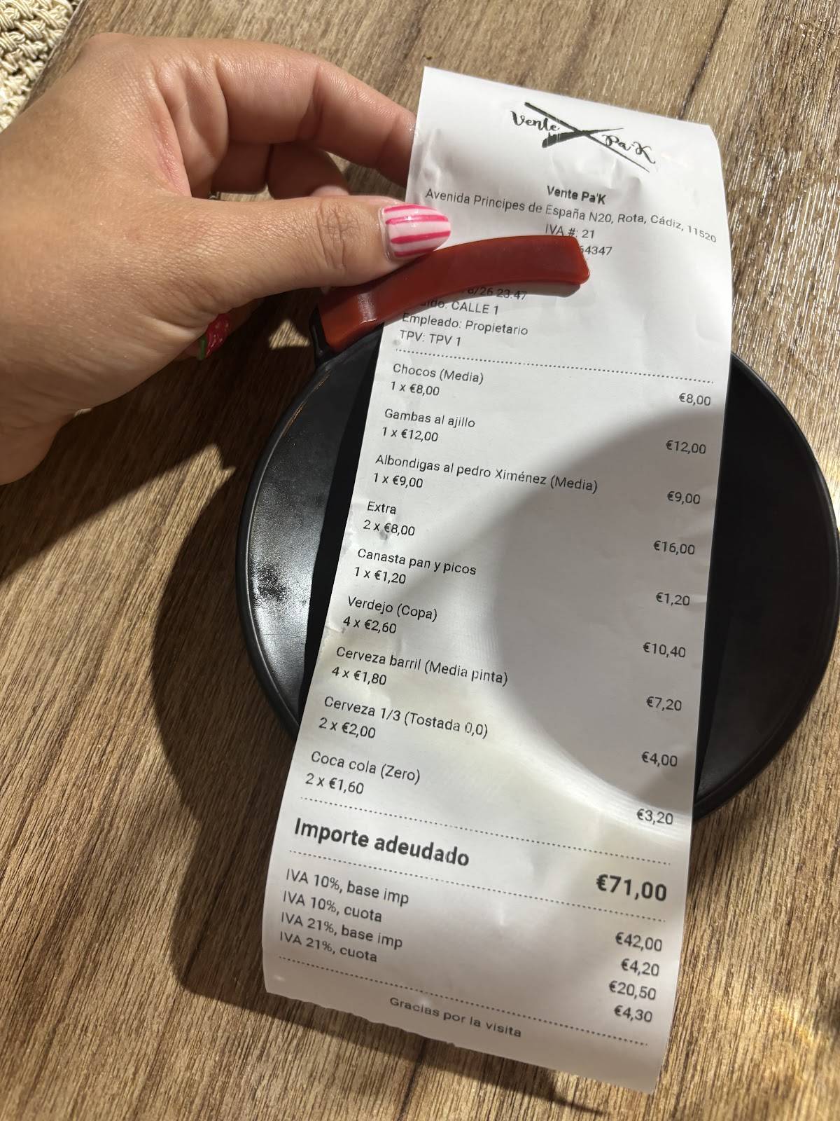 Bar Vente Pa'K меню