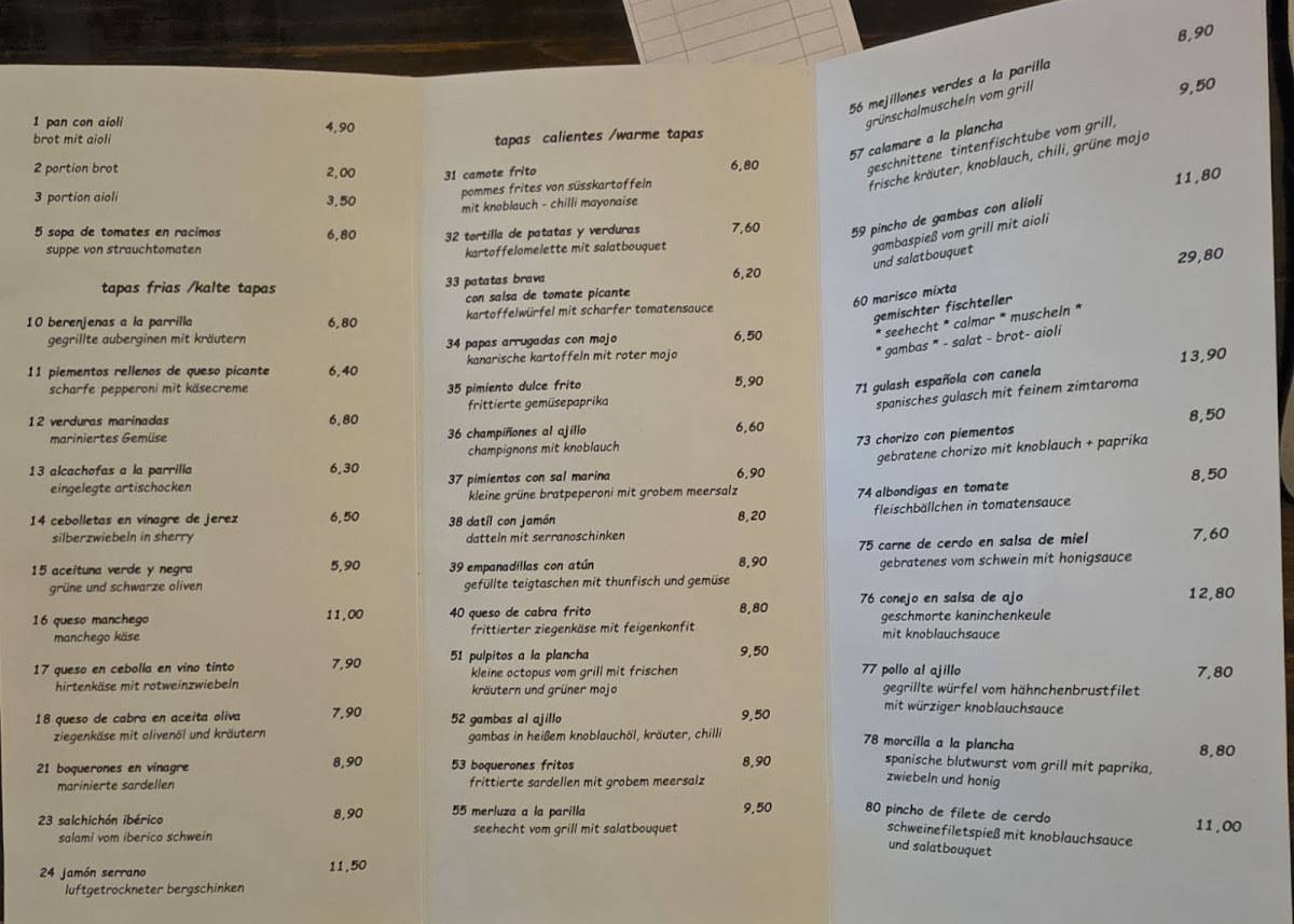 Bodega Tapas Bar меню