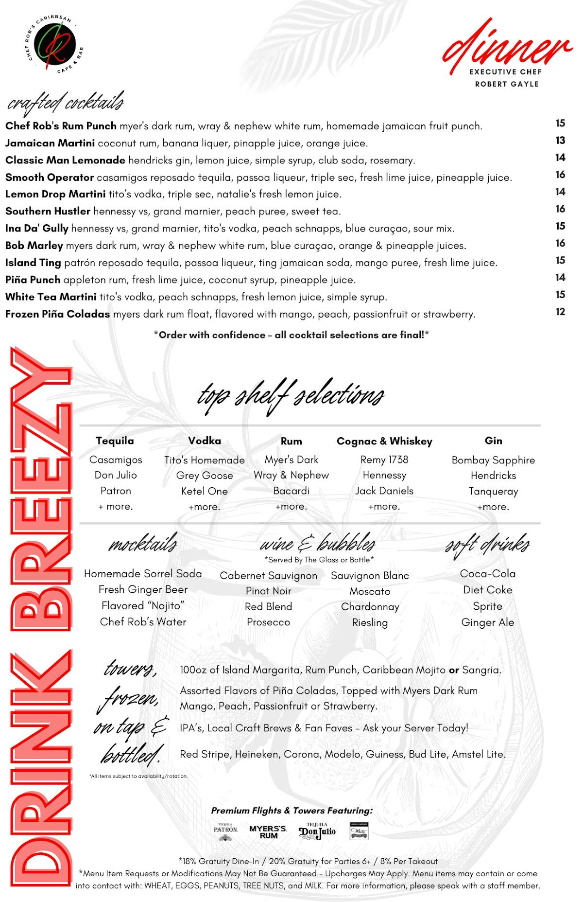 Chef Rob's Cafe & Bar меню