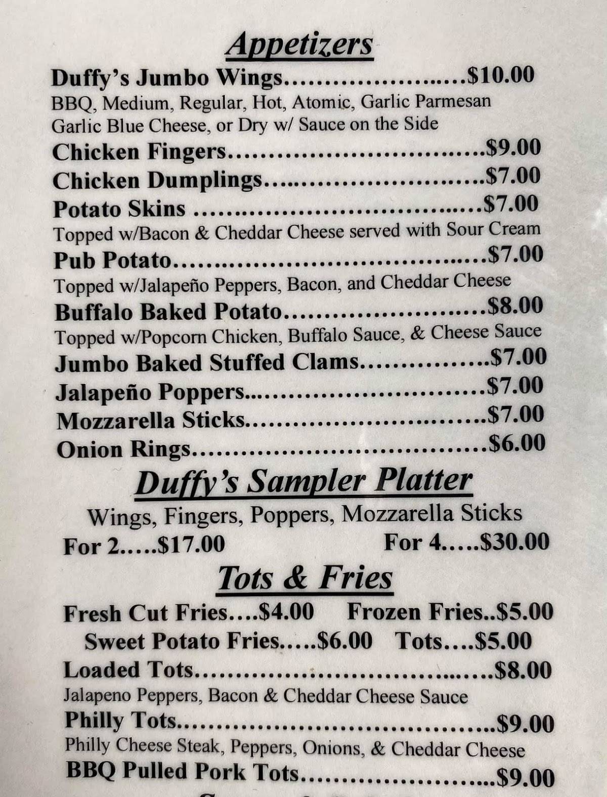 Duffy's Tavern меню