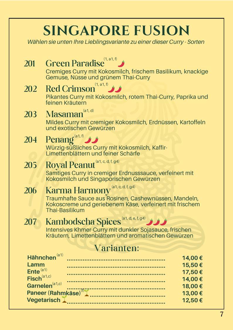 Goa (Indisches und Singapurisches Restaurant) меню