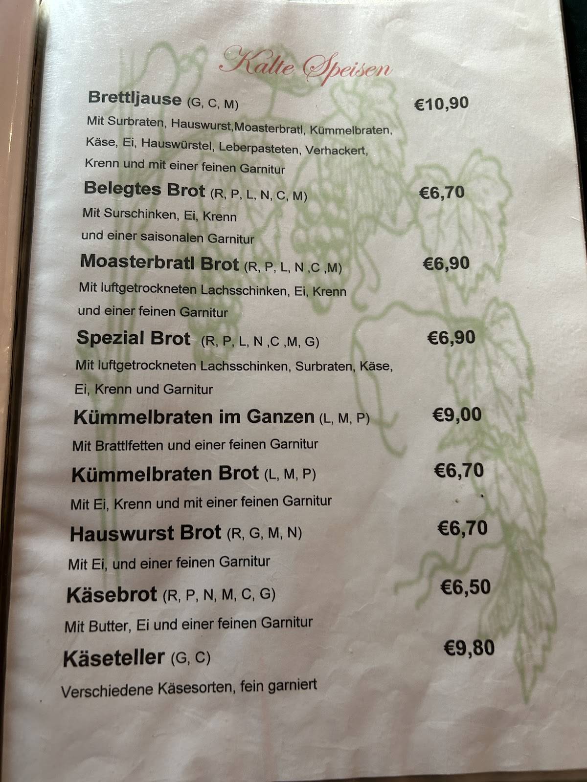 Heuriger und Gästehaus Rucksackpeter меню