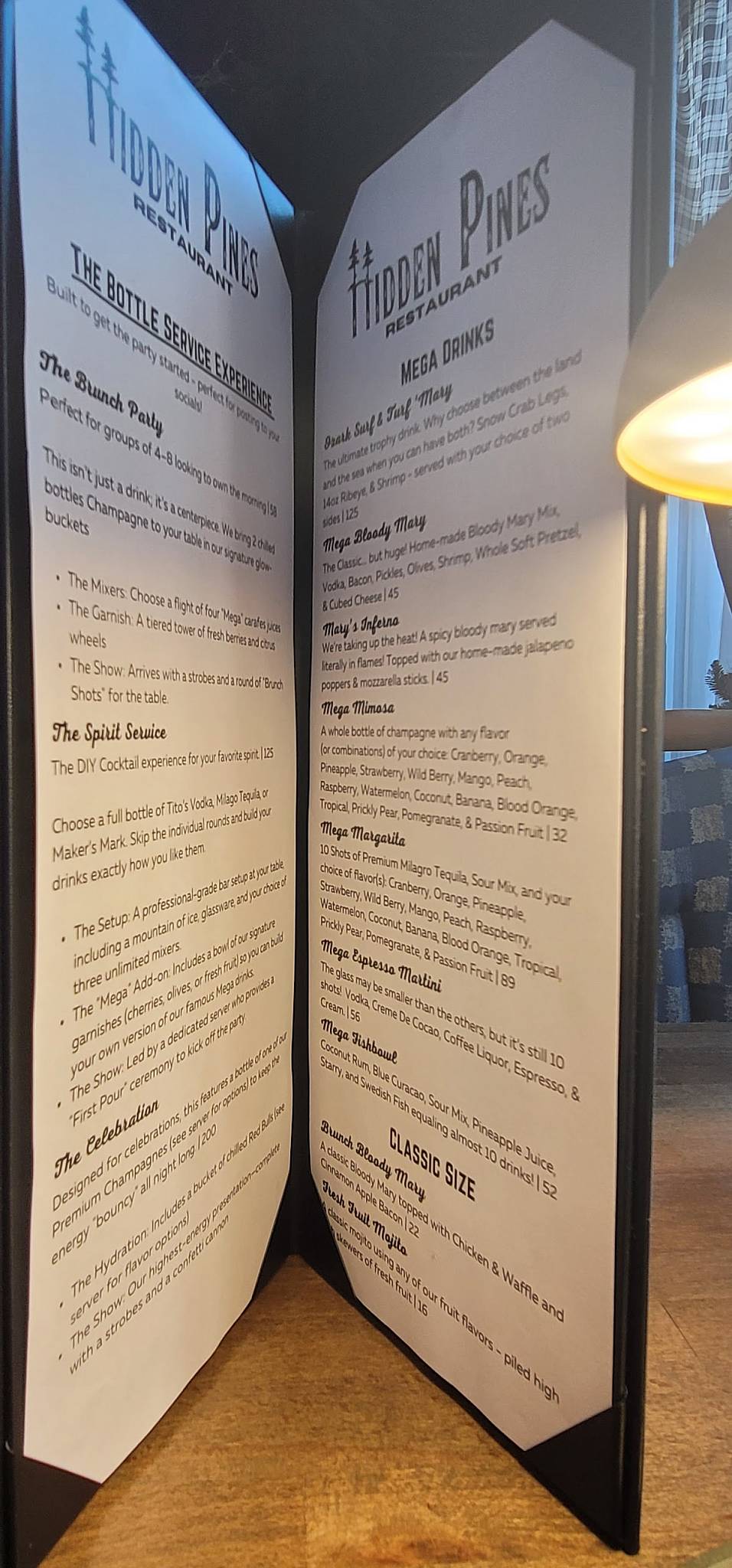 Hidden Pines Restaurant меню