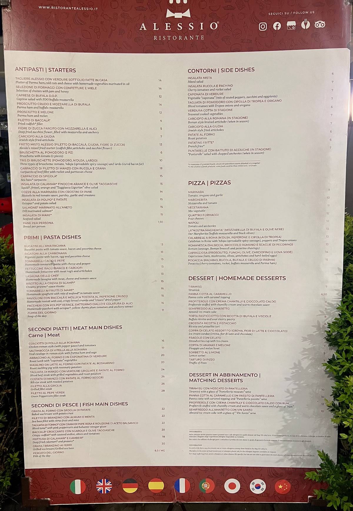 Ristorante Alessio меню