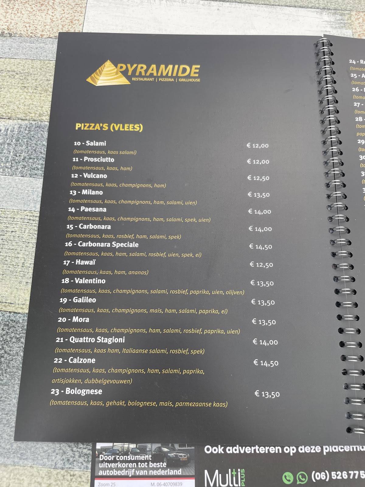 Pyramide Buitenpost меню