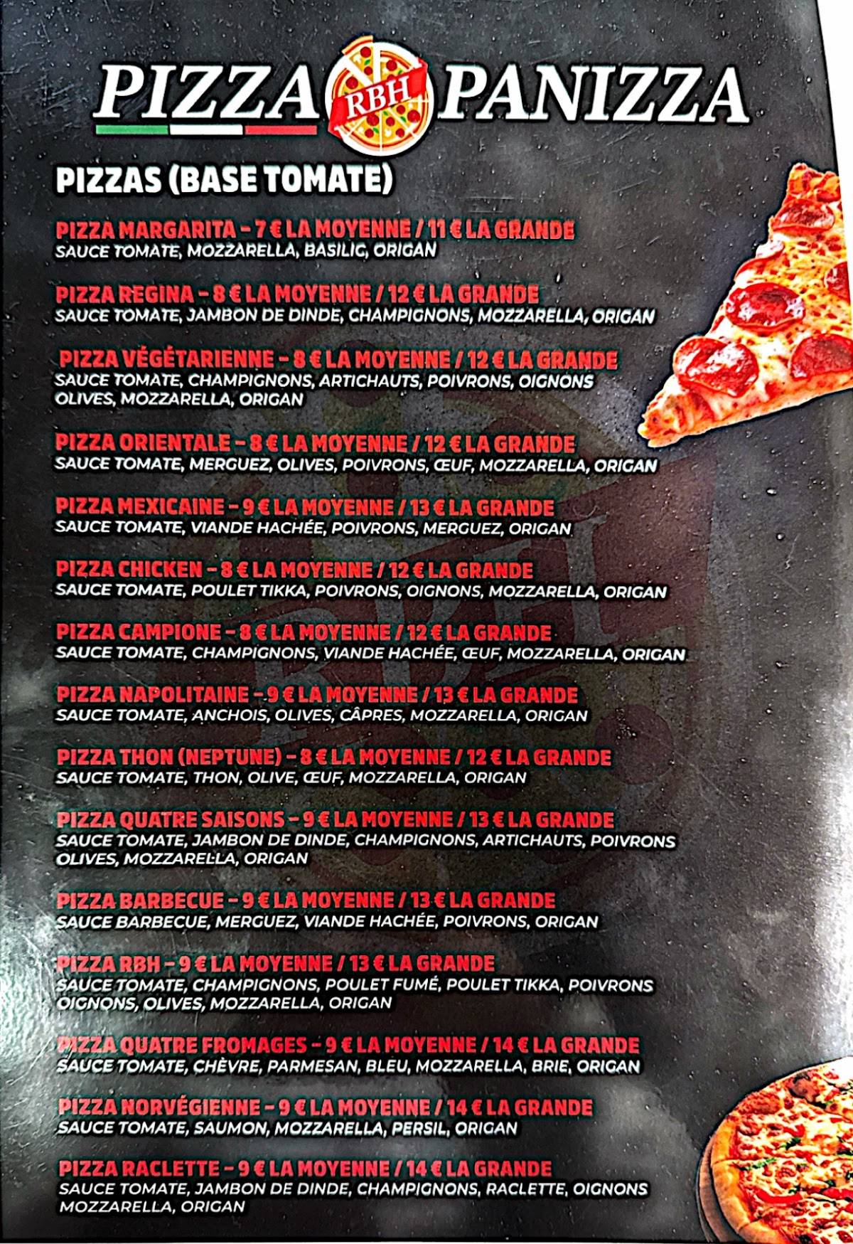 RBH pizza меню