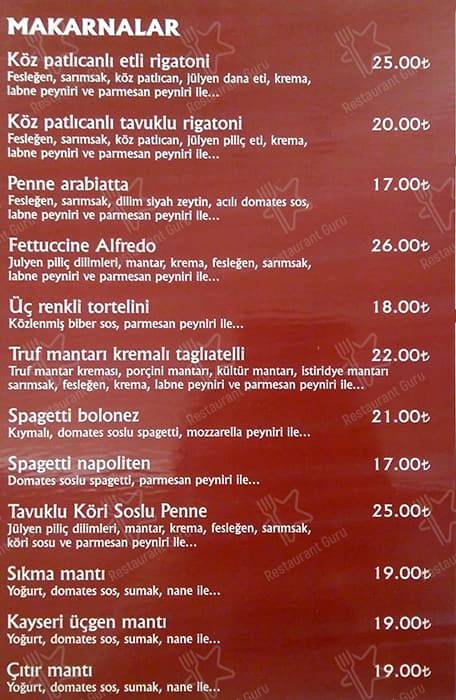 Roma Dondurmacısı меню