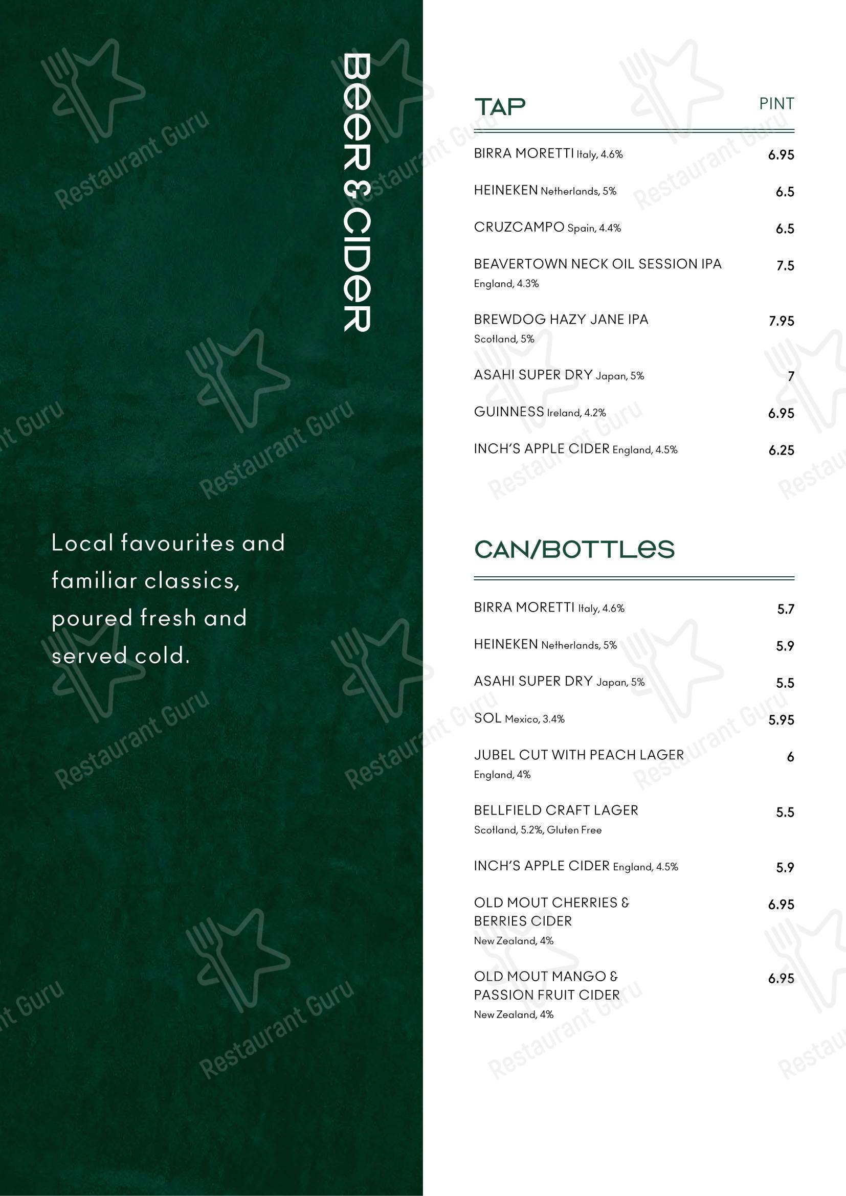 Меню паба и бара Rabble - Dinner Menu