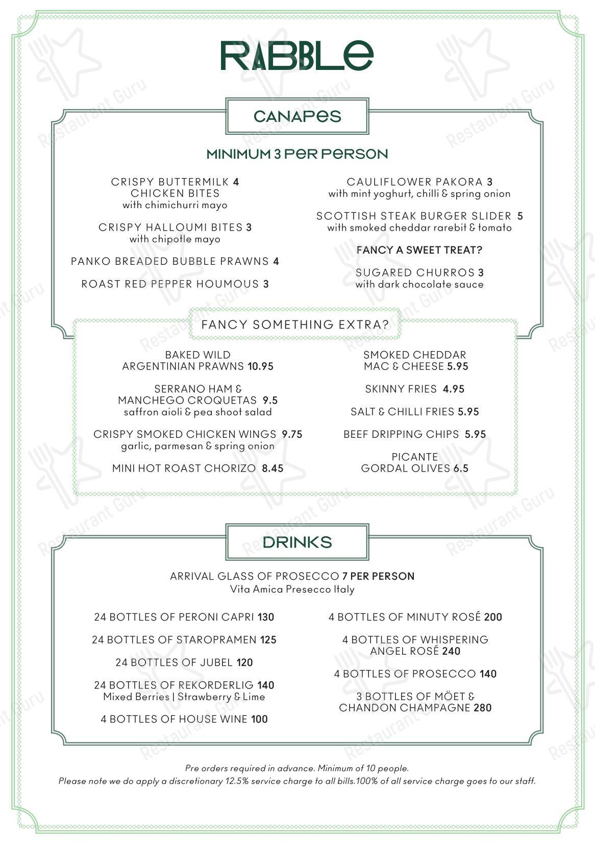 Меню паба и бара Rabble - Breakfast Menu