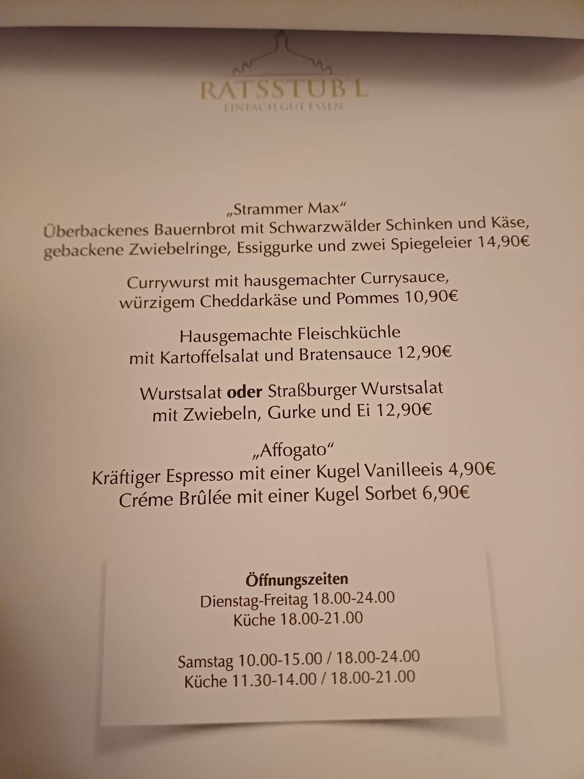 Ratsstübl меню