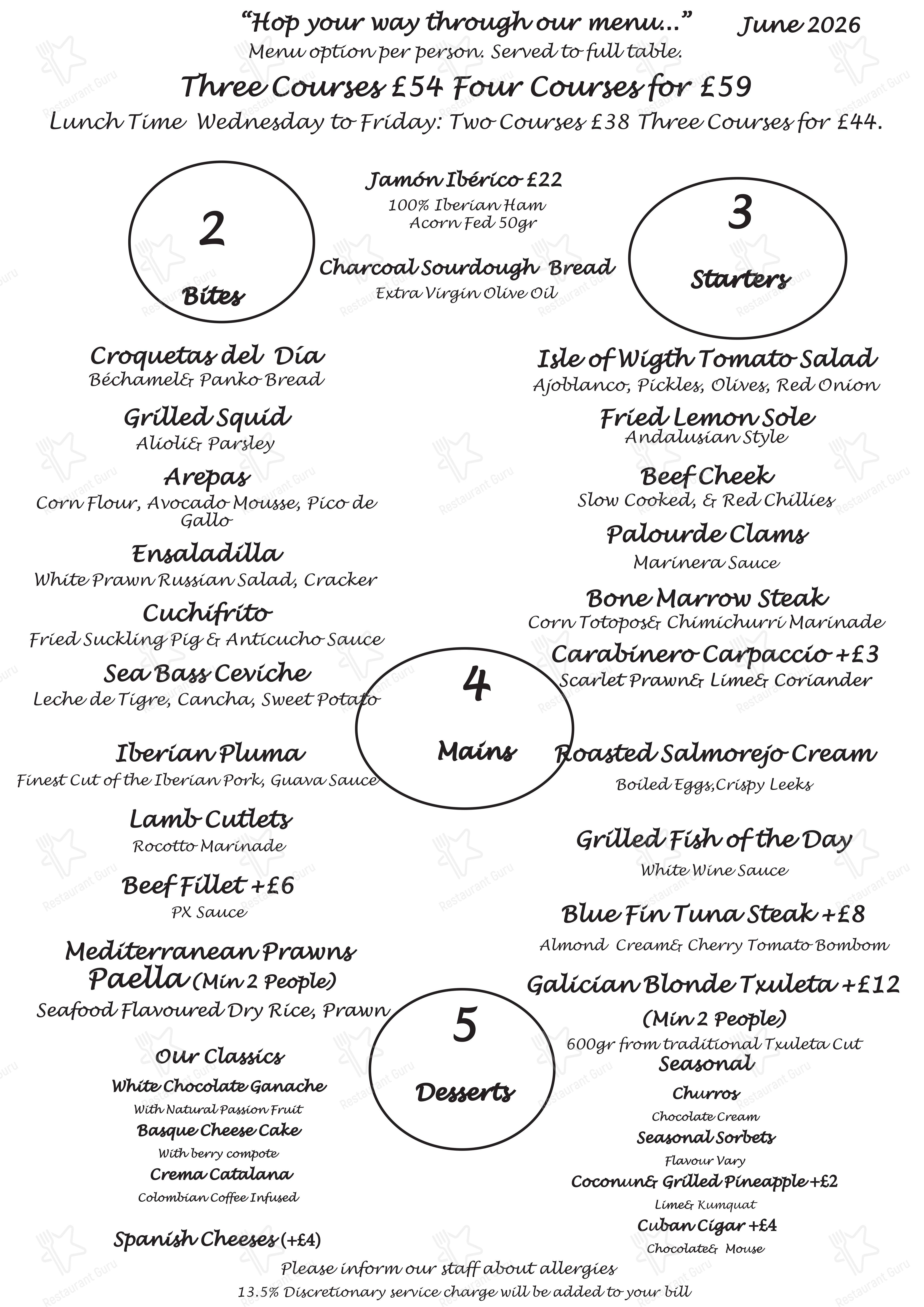 Takeaway Menu ресторана Rayuela
