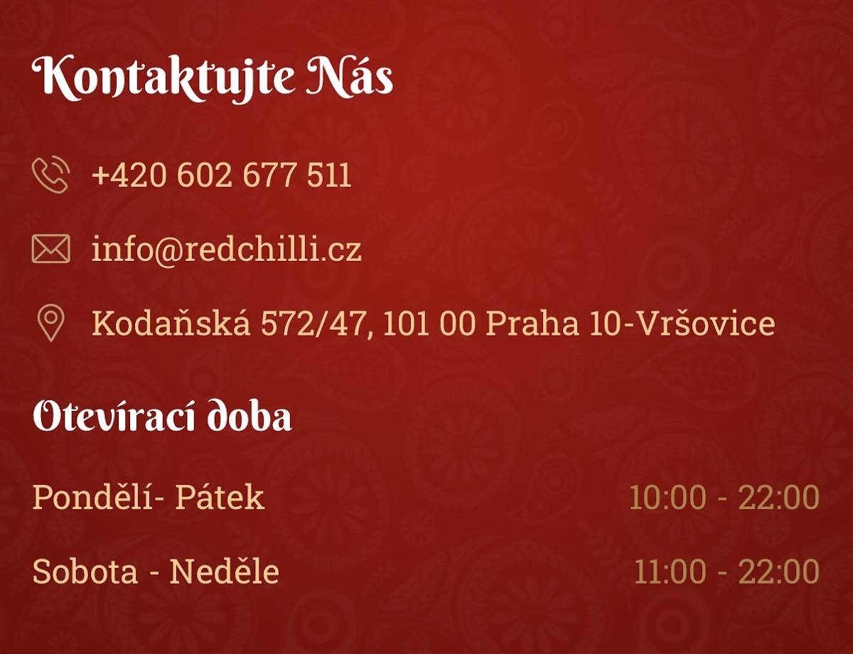 Red chilli - Indian restaurant меню