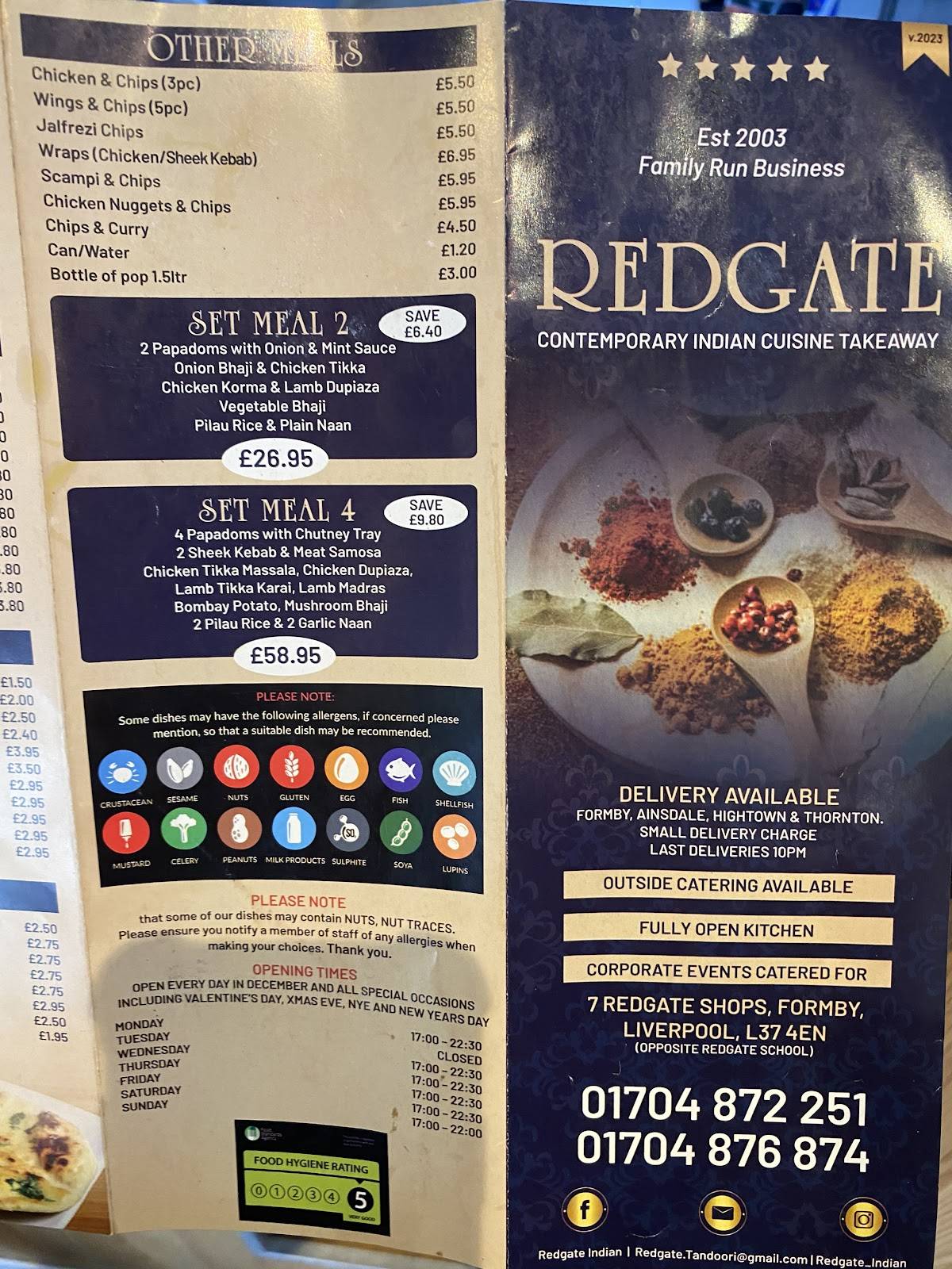 Redgate Indian меню