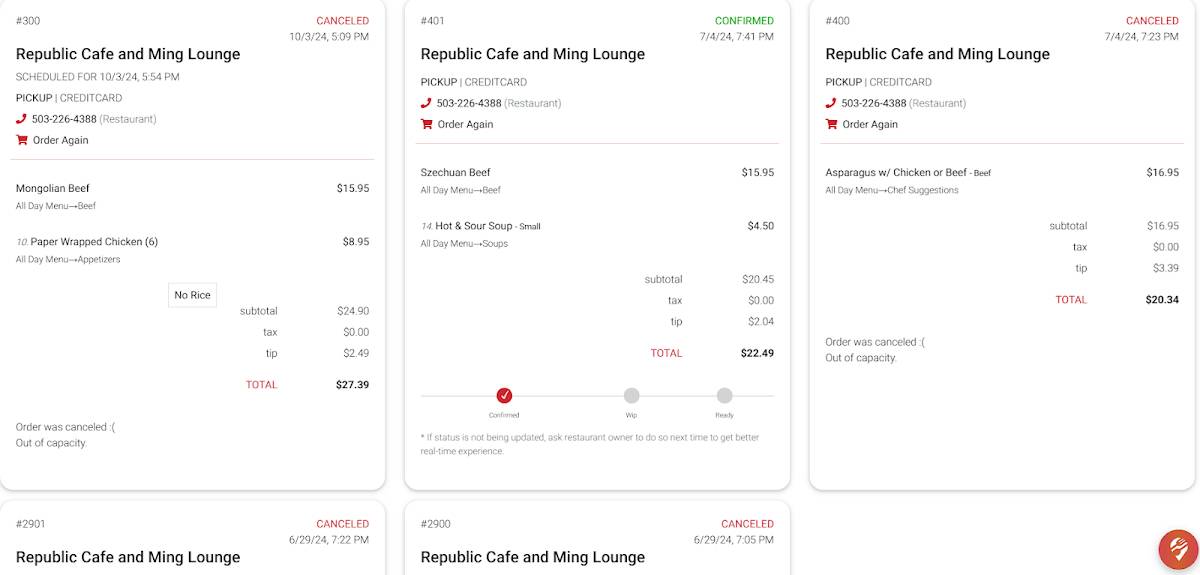 Republic Cafe and Ming Lounge меню