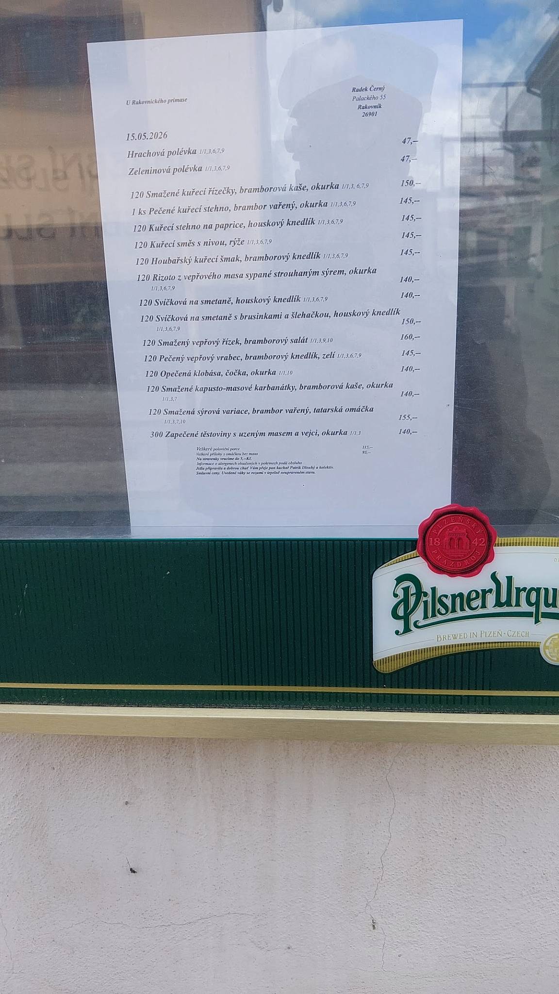 Restaurace U Primase меню