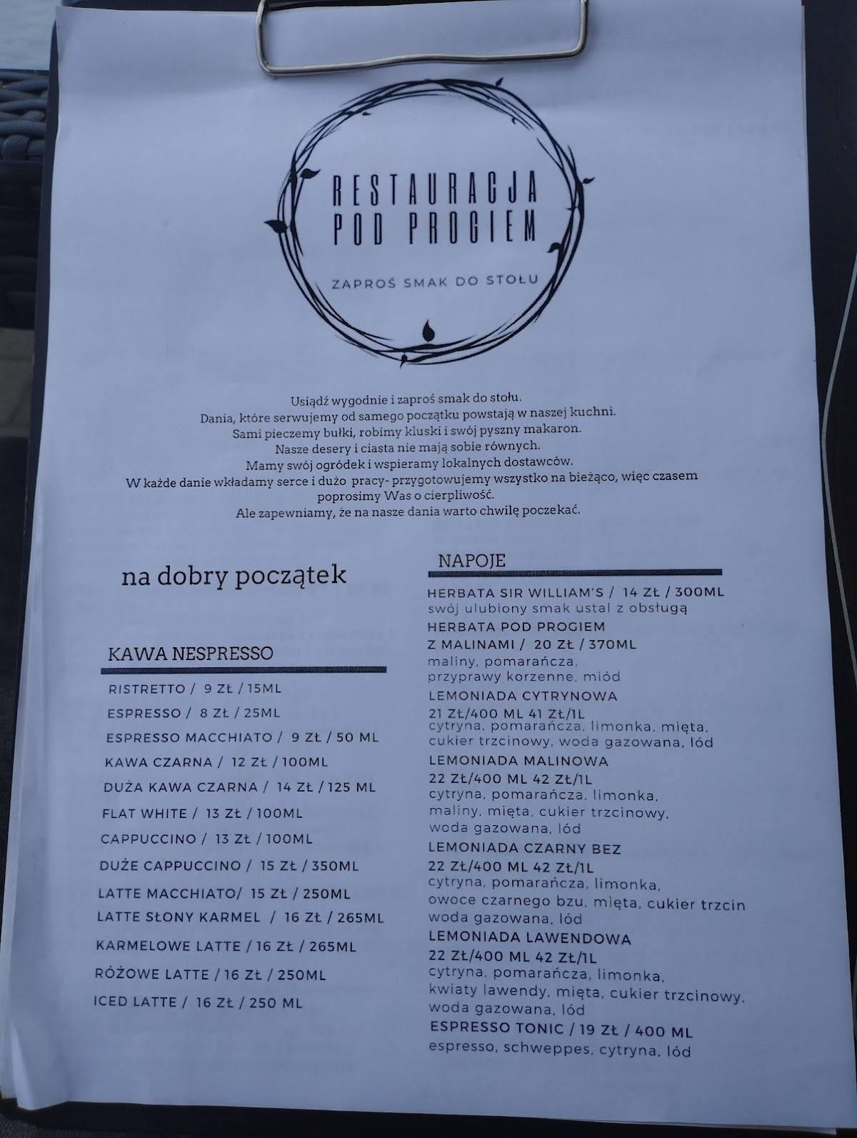 Restauracja Pod Progiem меню