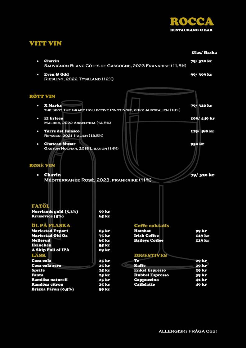 Restaurang Rocca меню