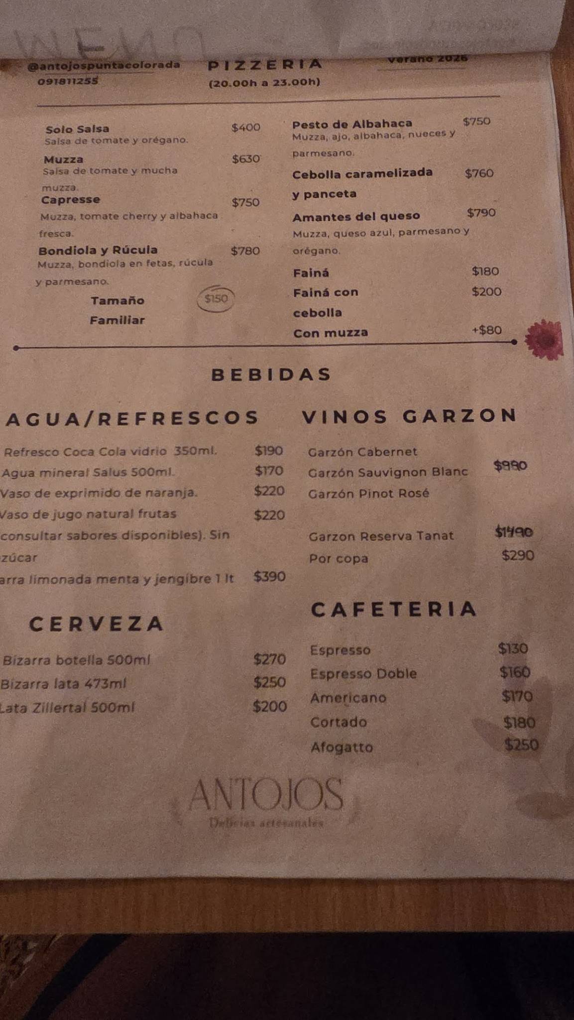 ANTOJOS меню