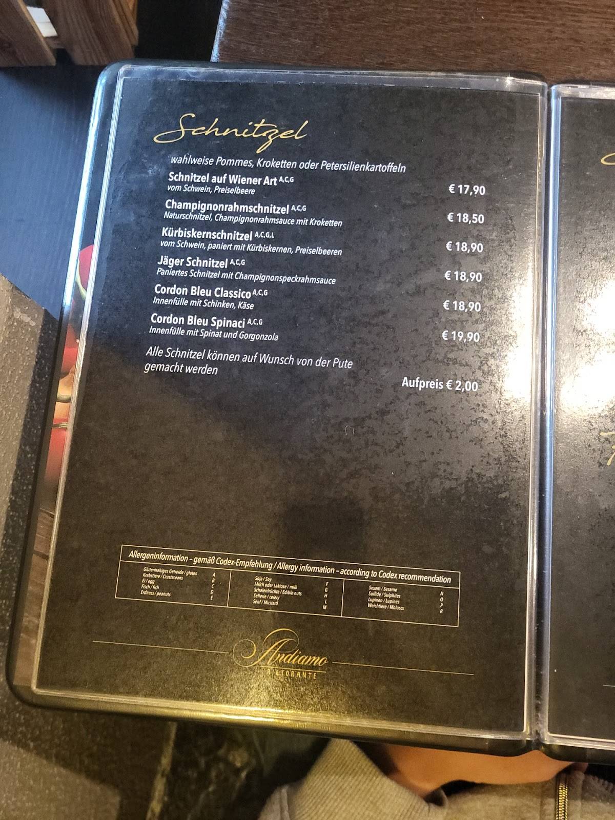 Andiamo Ristorante меню