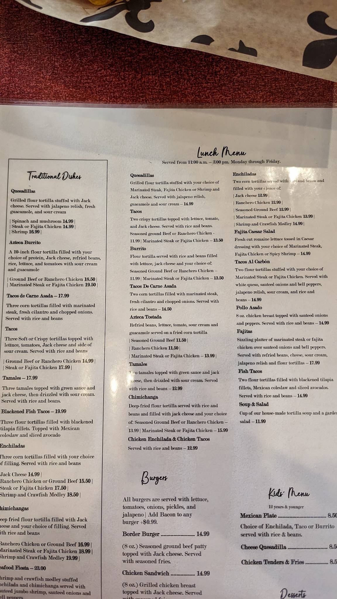 Áztecas Mexican Cuisine меню