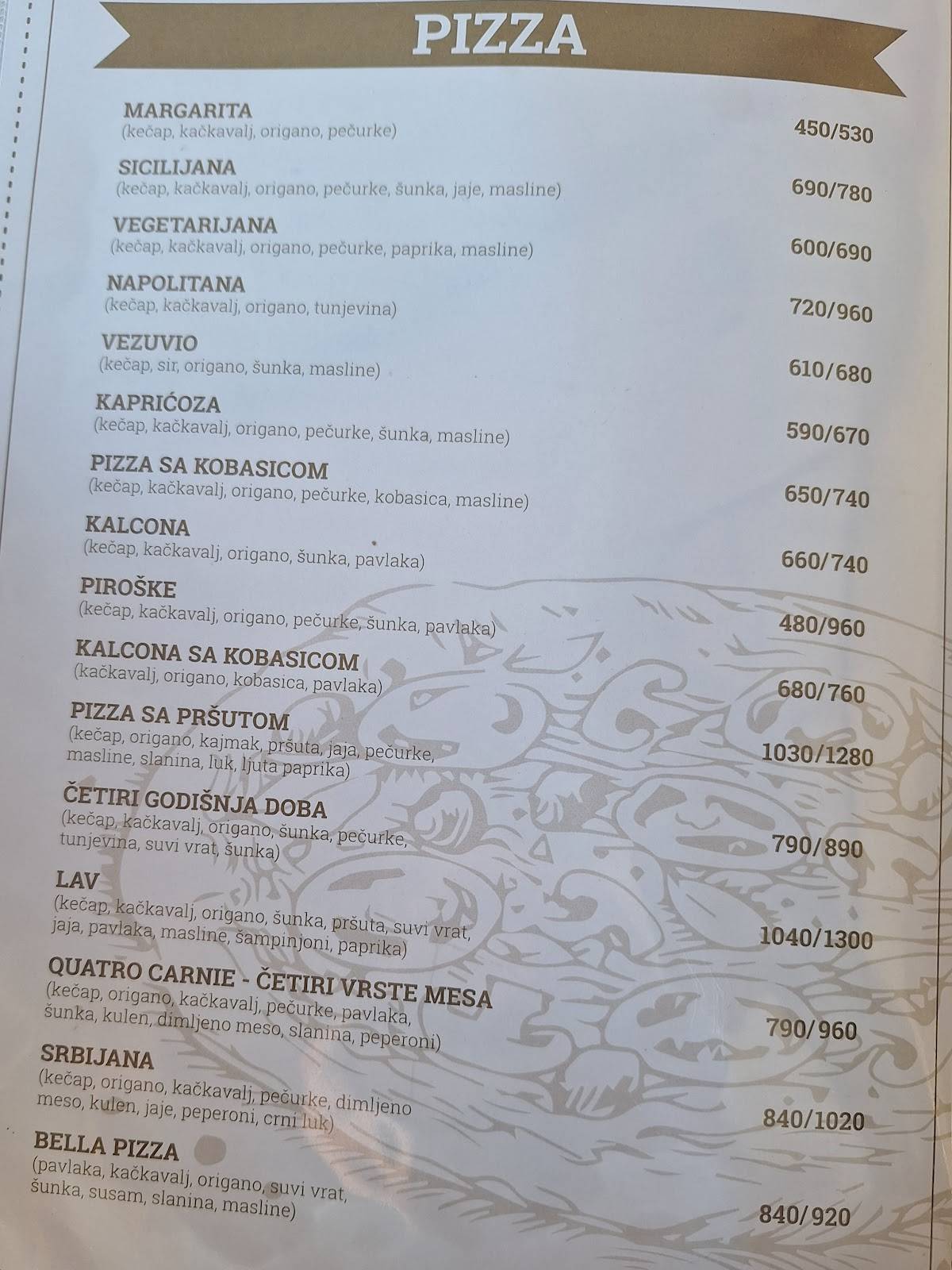 Caffe Pizzeria Lav меню