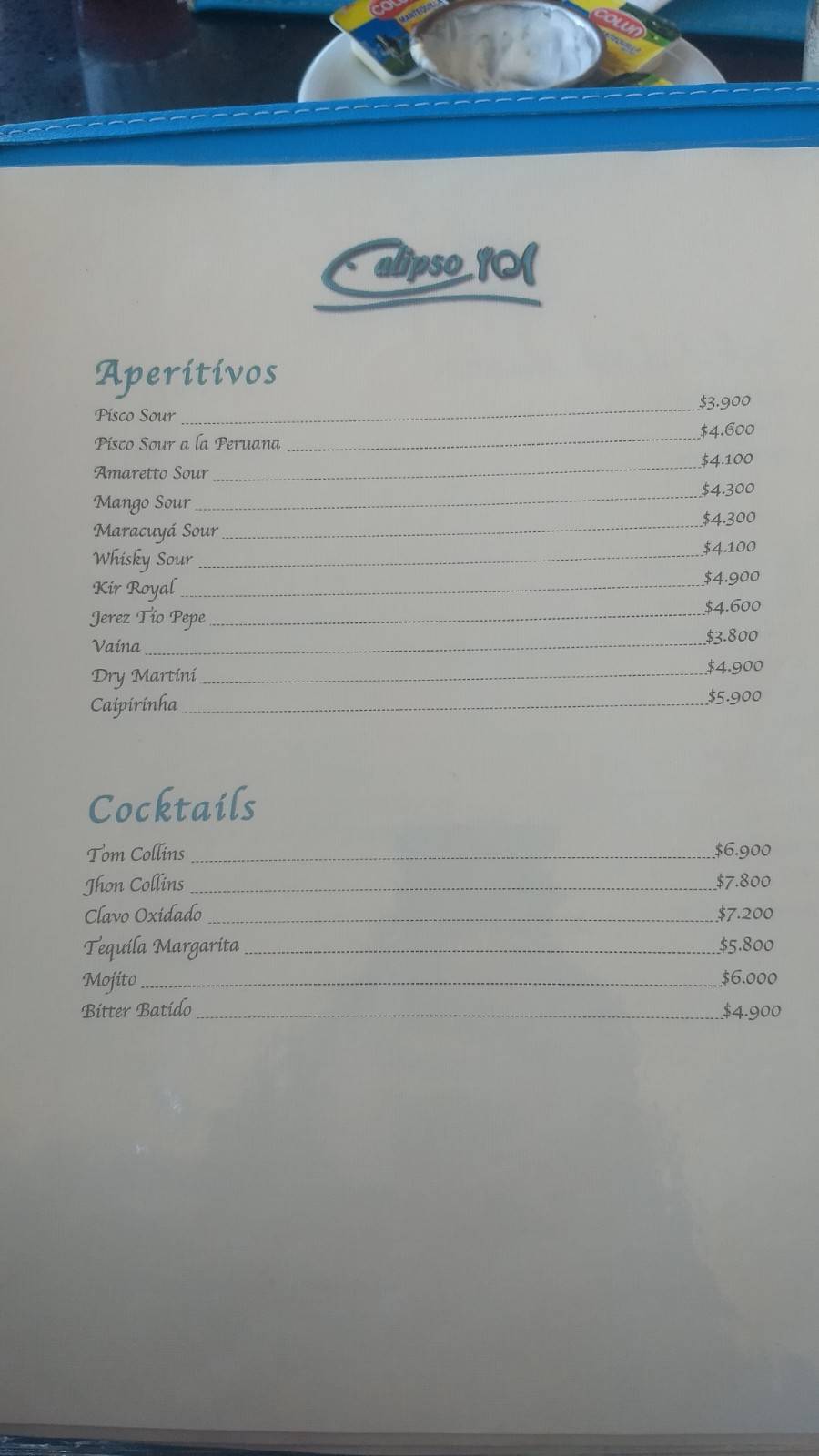 Restaurant Calipso меню