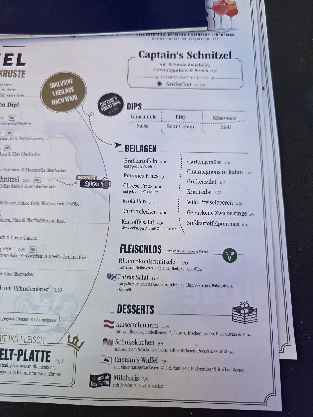 Captain's Schnitzel Rostock-Stadt меню