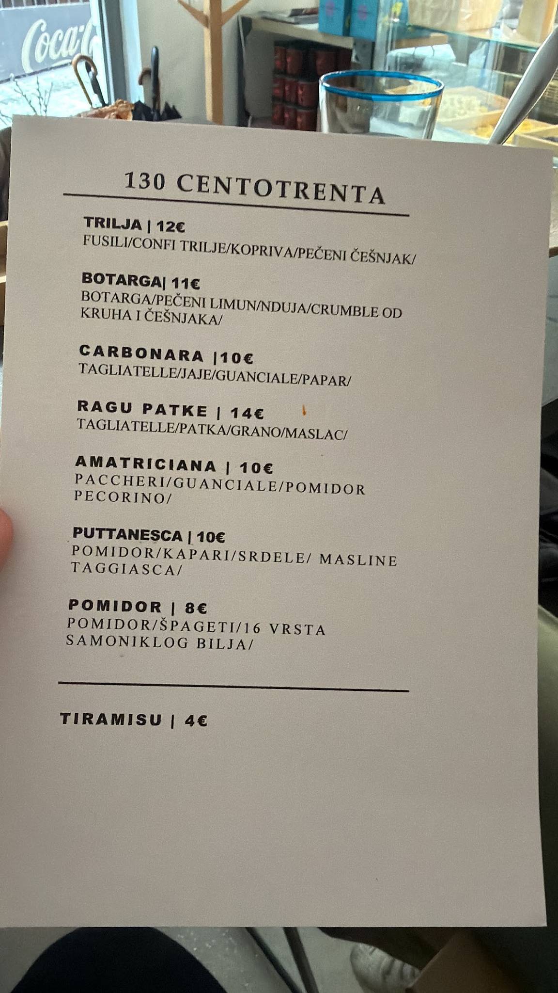 Centotrenta меню