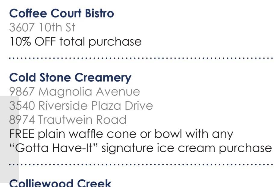 Cold Stone Creamery меню