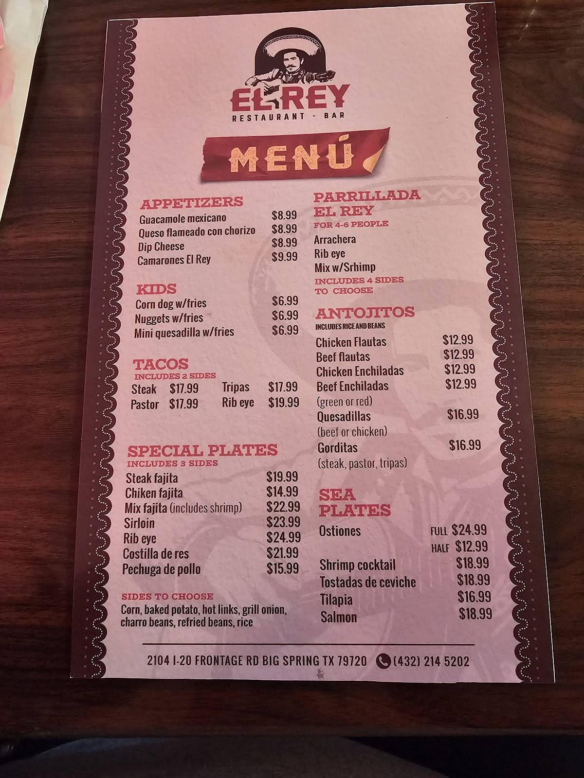 El Rey Restaurant Bar меню