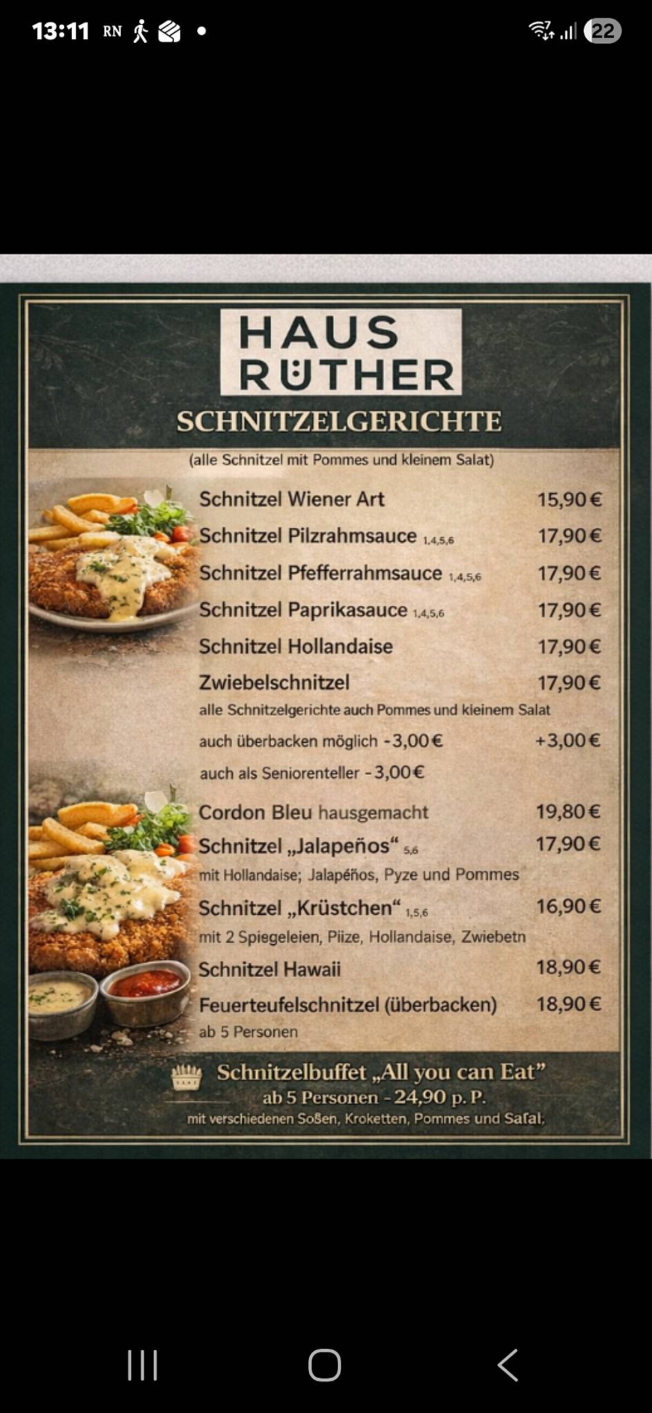 Haus Rüther меню
