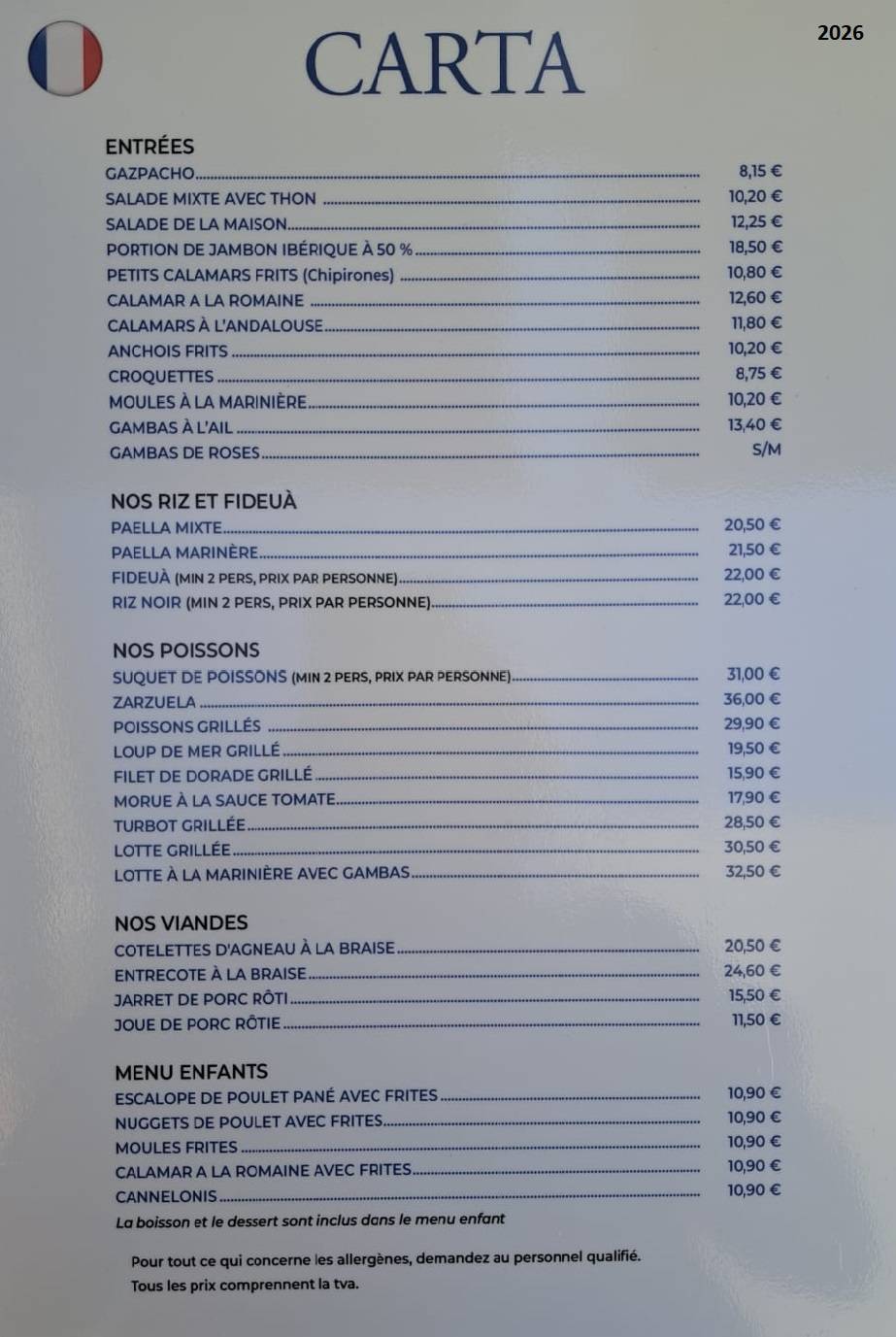 Hotel-Restaurant La Cala меню