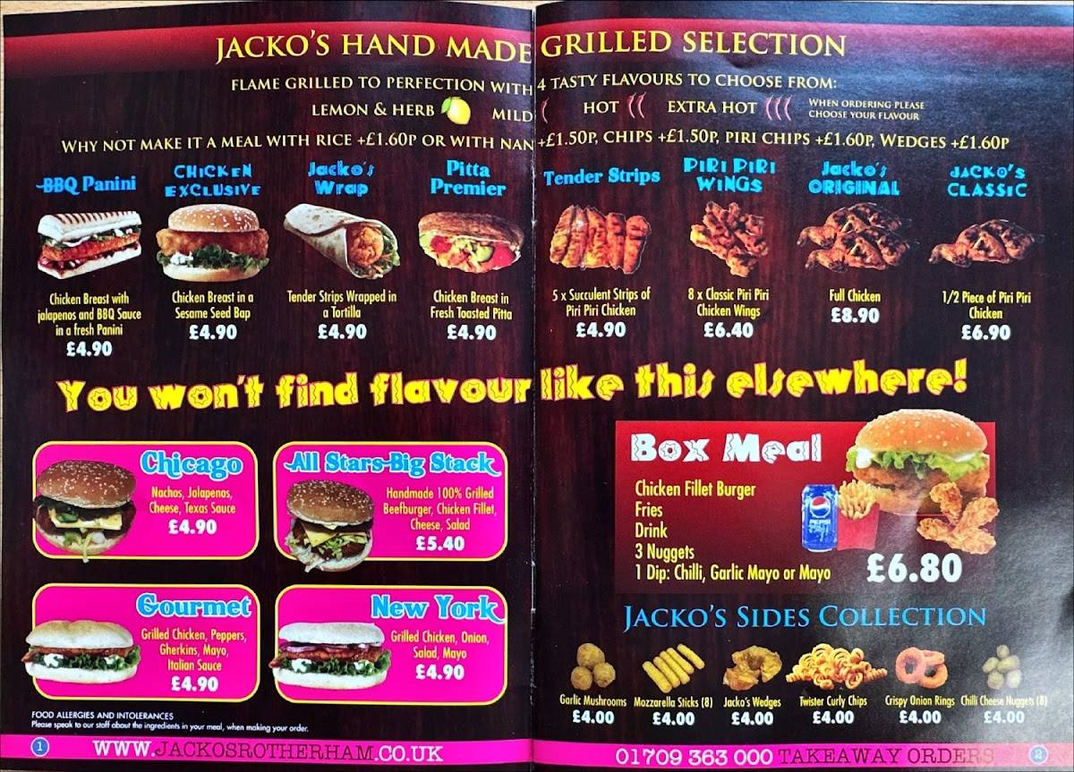 Jacko's меню