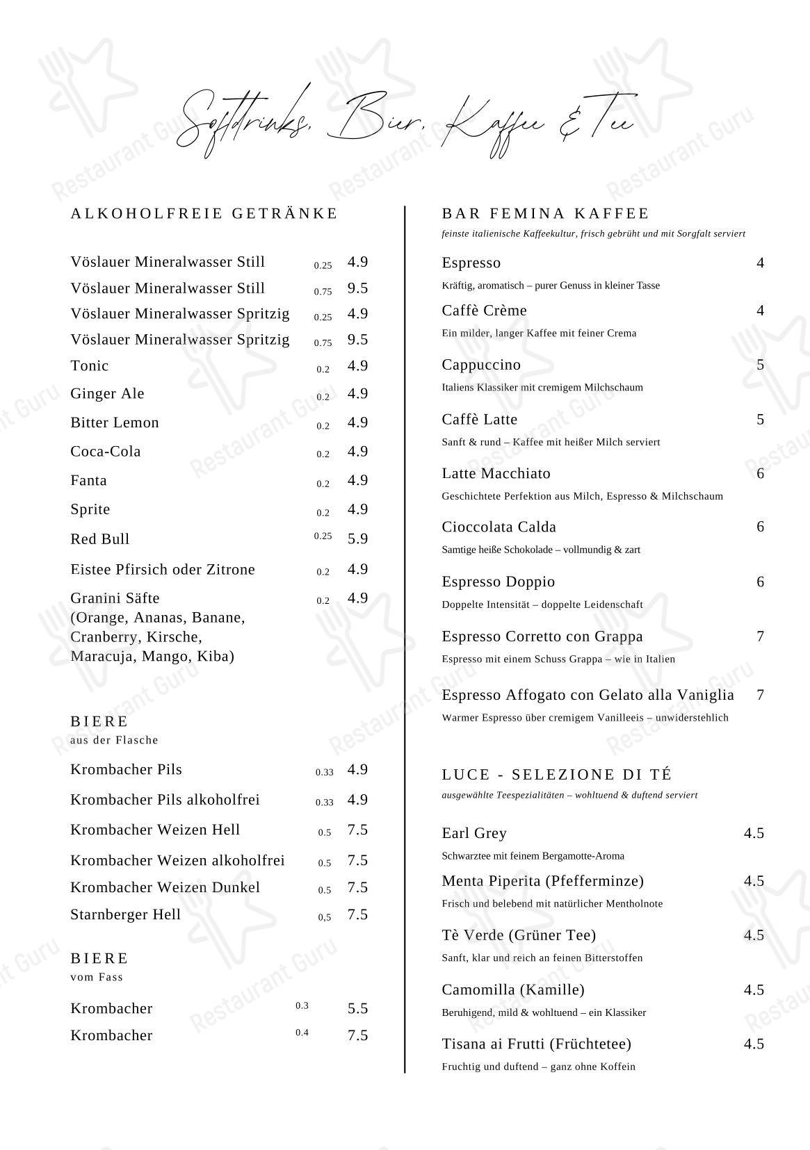 Меню ресторана Restaurant LUCE - Меню напитков
