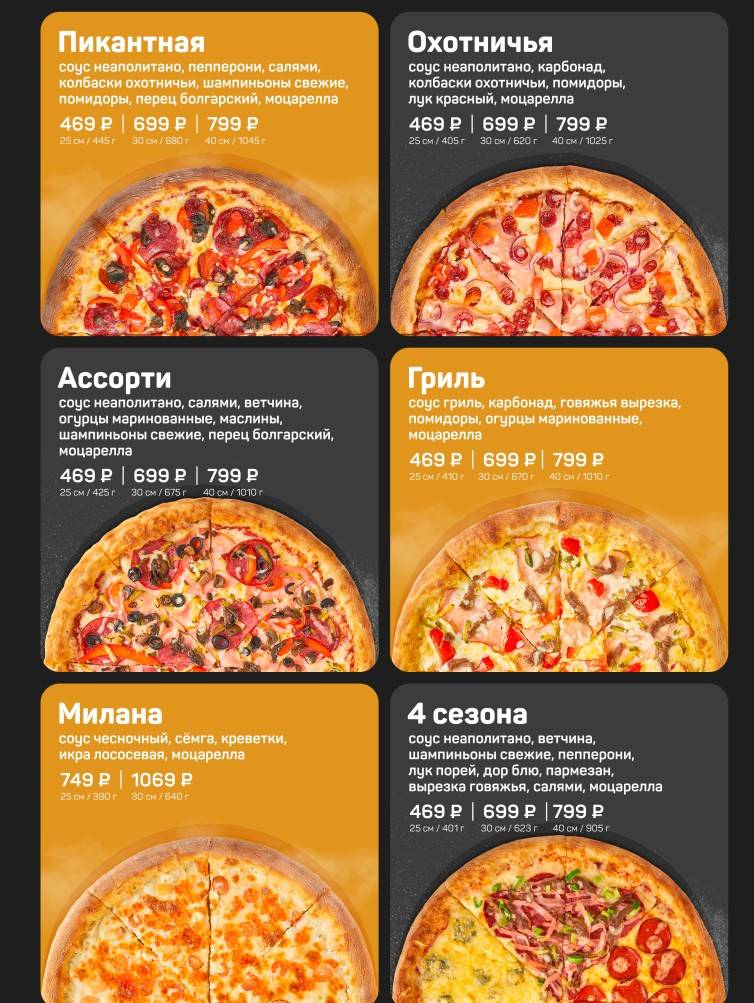 Милана меню