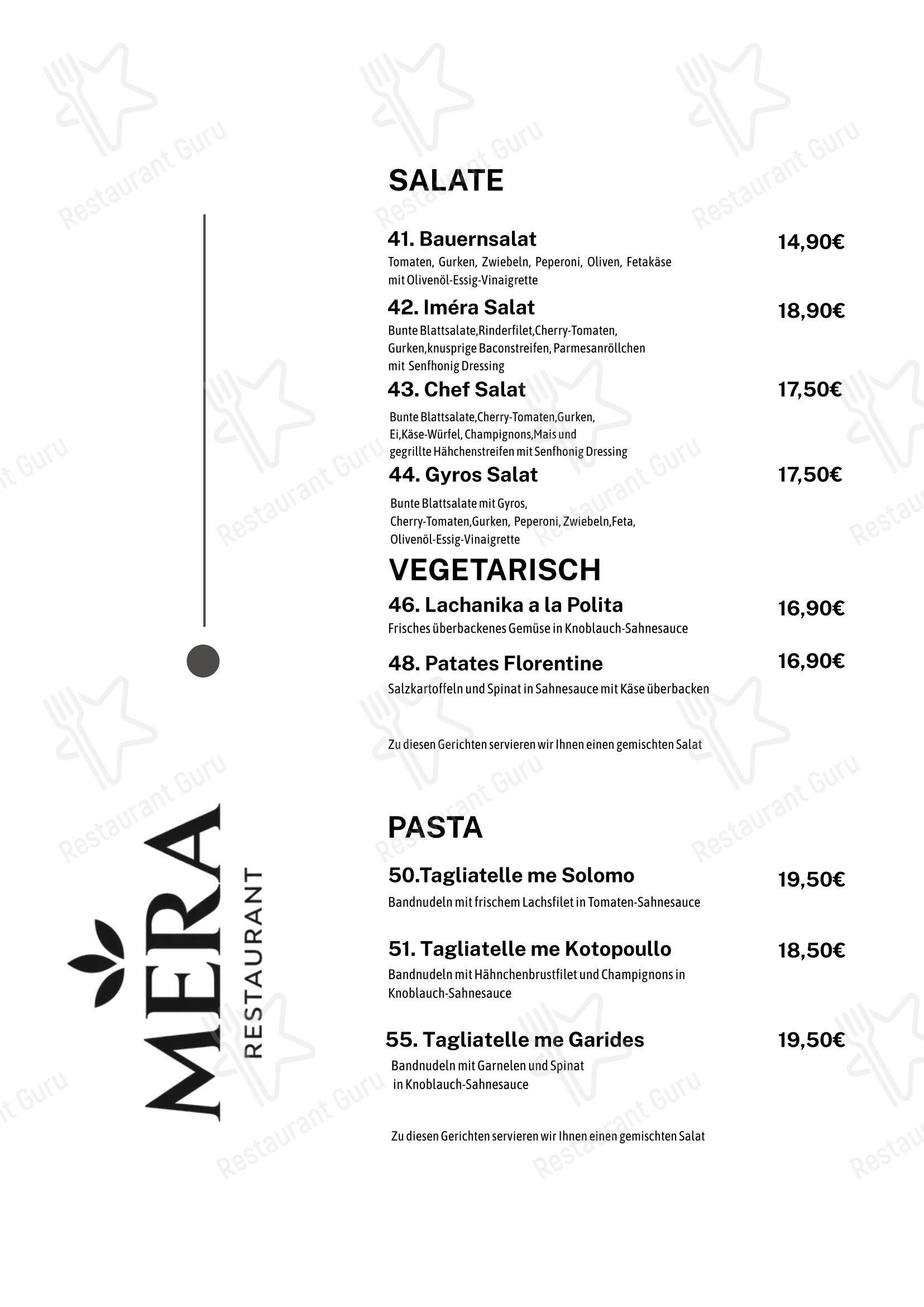 Restaurant Mera в Ринтельне - Меню