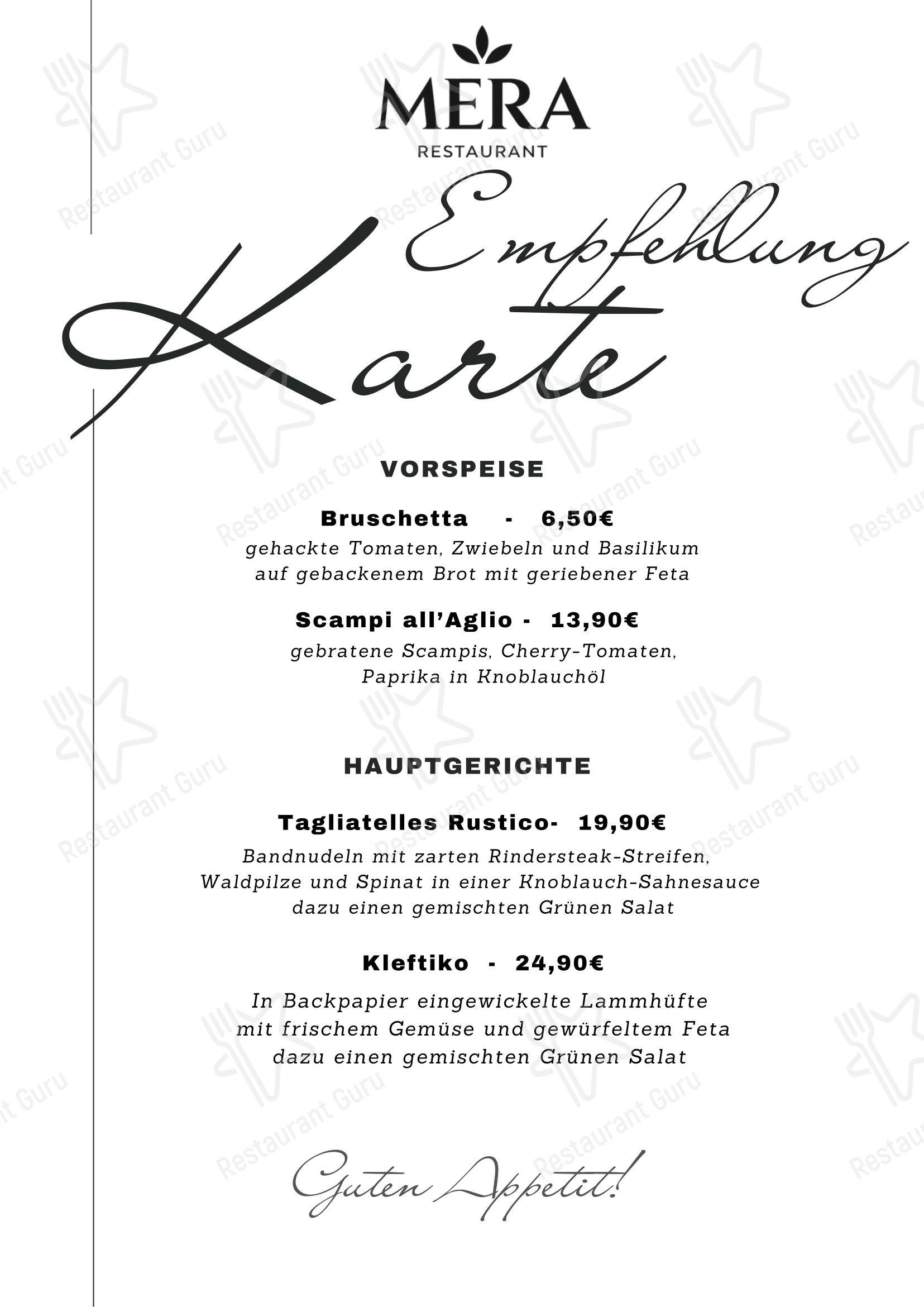 Меню ресторана Restaurant Mera