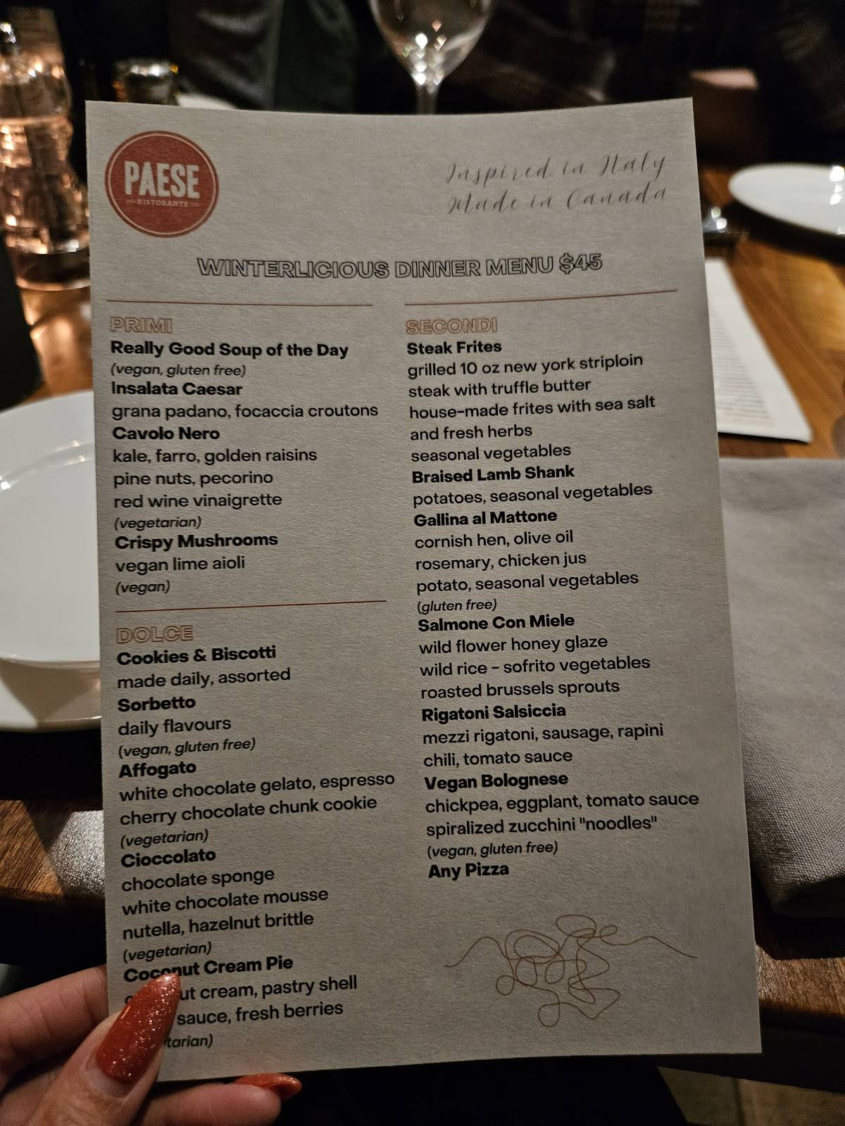 Paese Ristorante меню