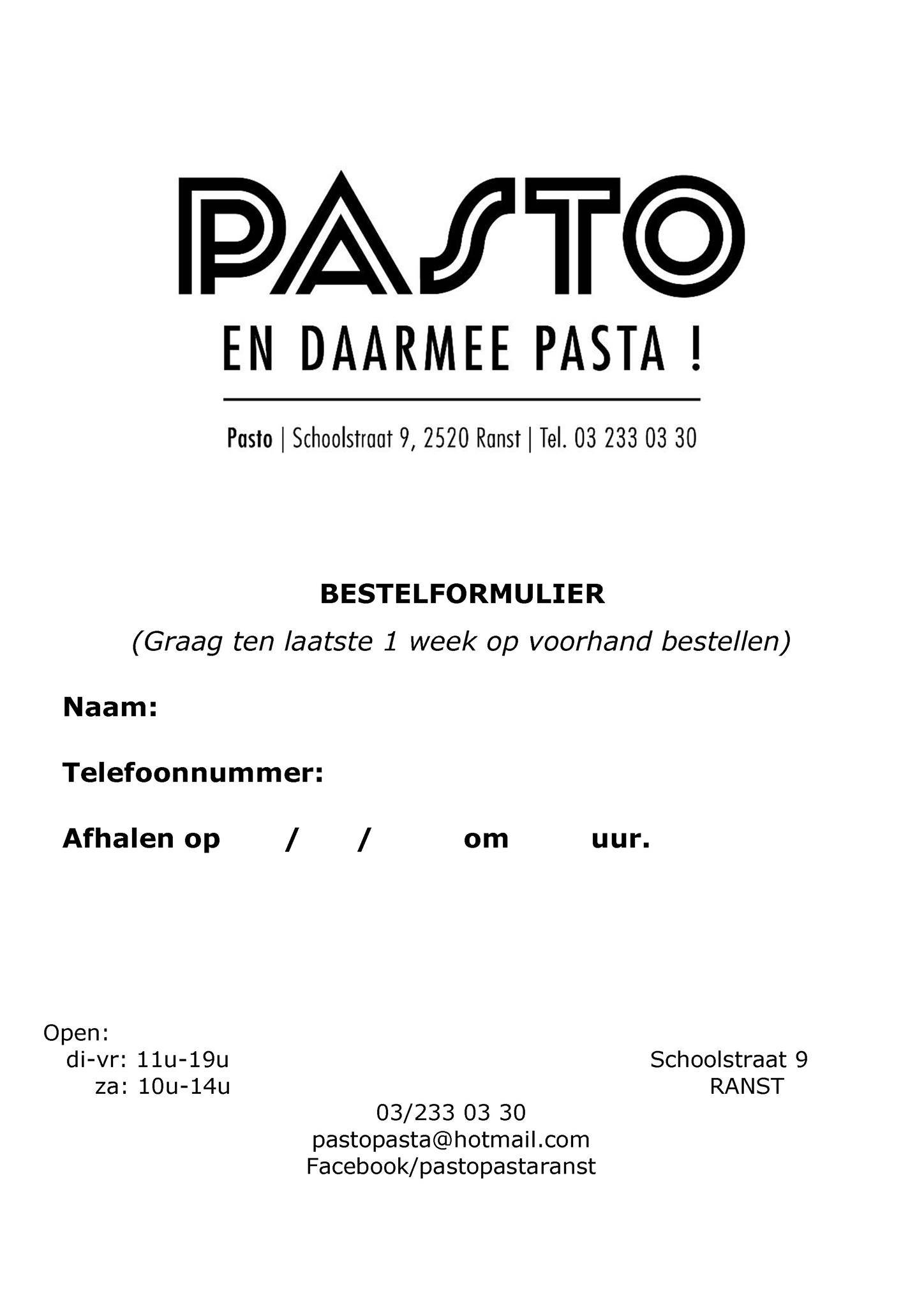 PASTO PASTA меню
