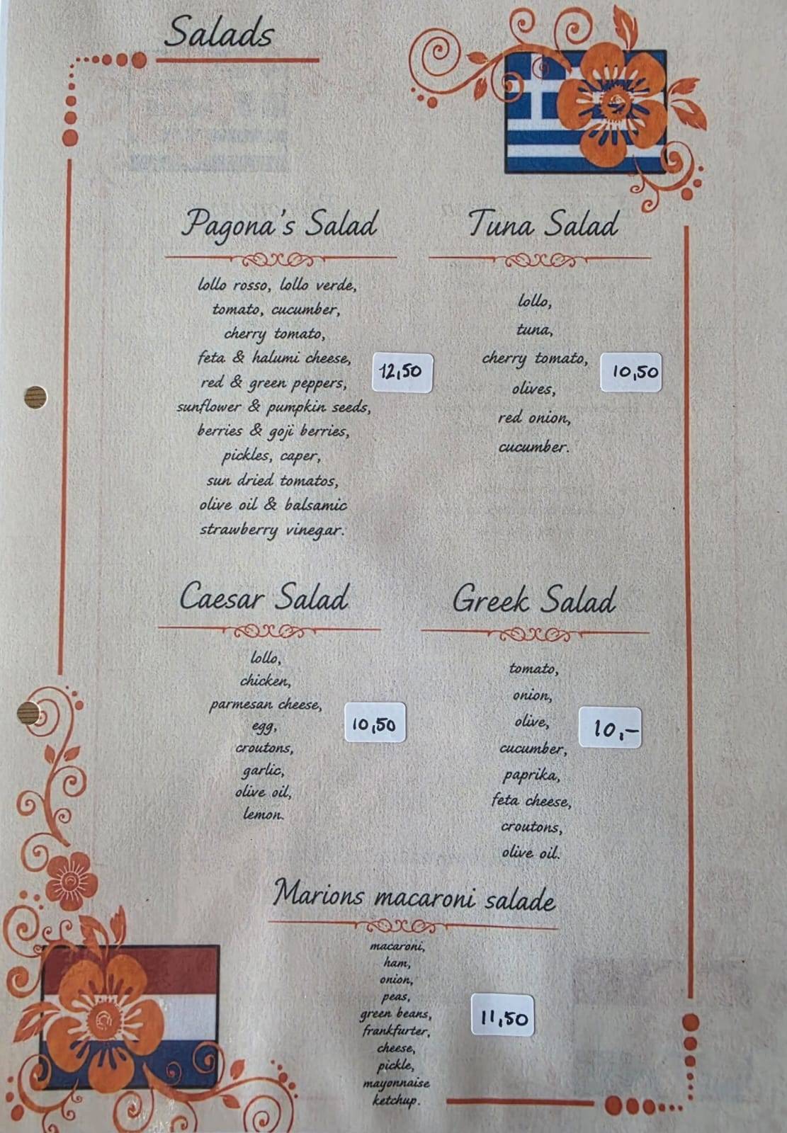 Pagona's Place меню