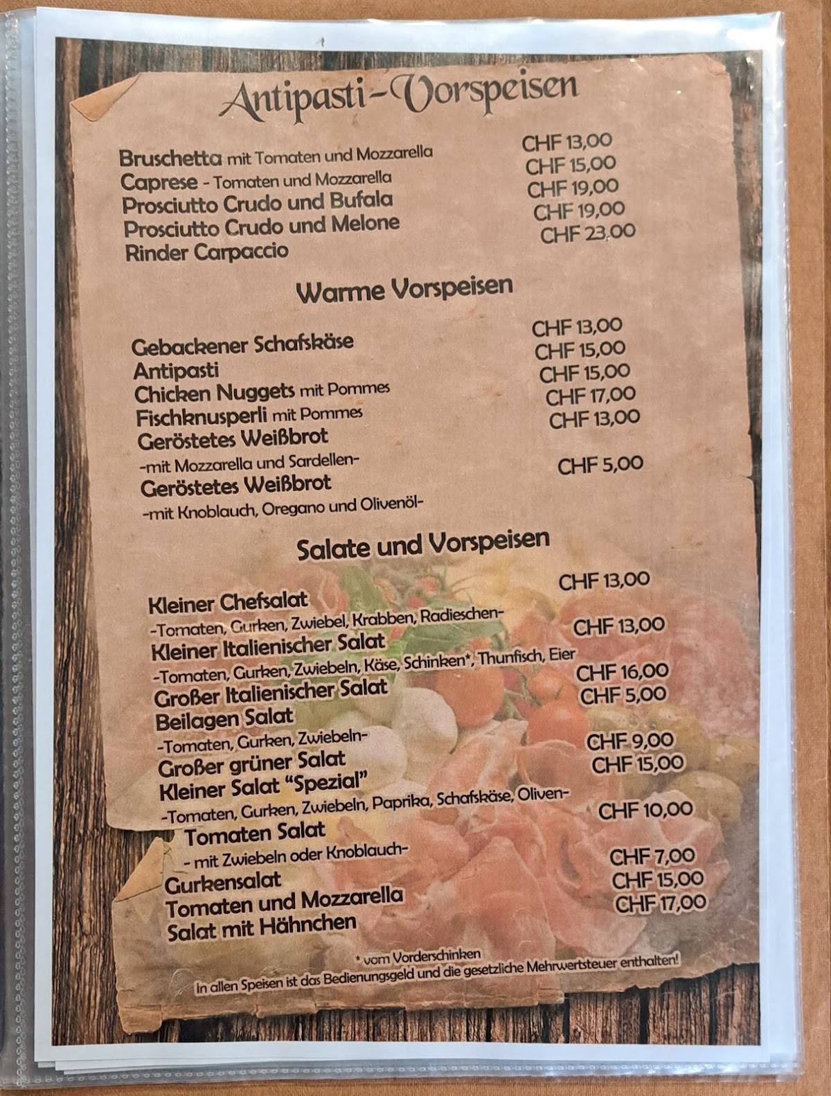 Restaurant Pizzeria Simplon Blick меню