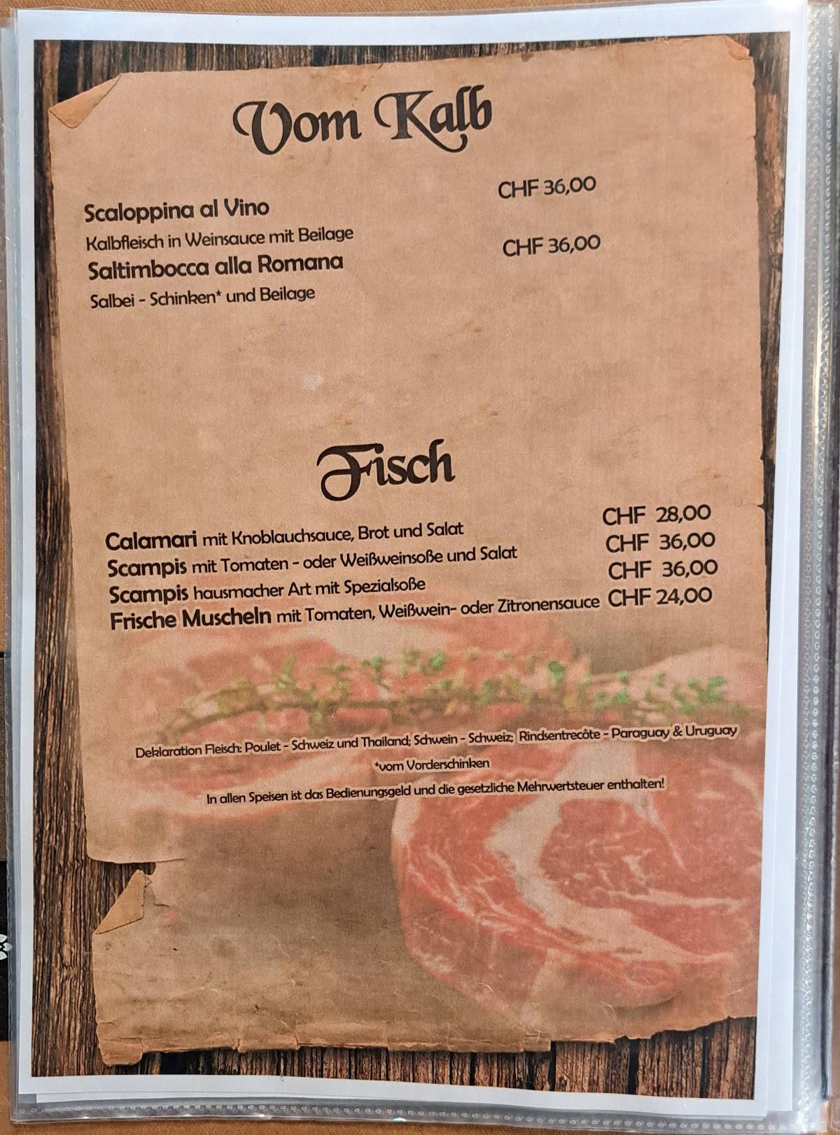 Restaurant Pizzeria Simplon Blick меню