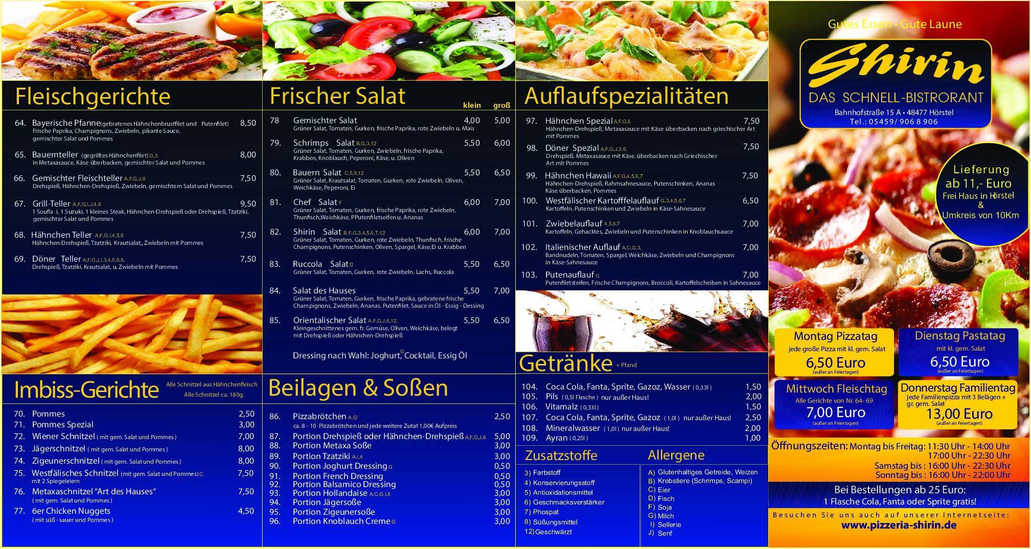 Pizzeria shirin меню