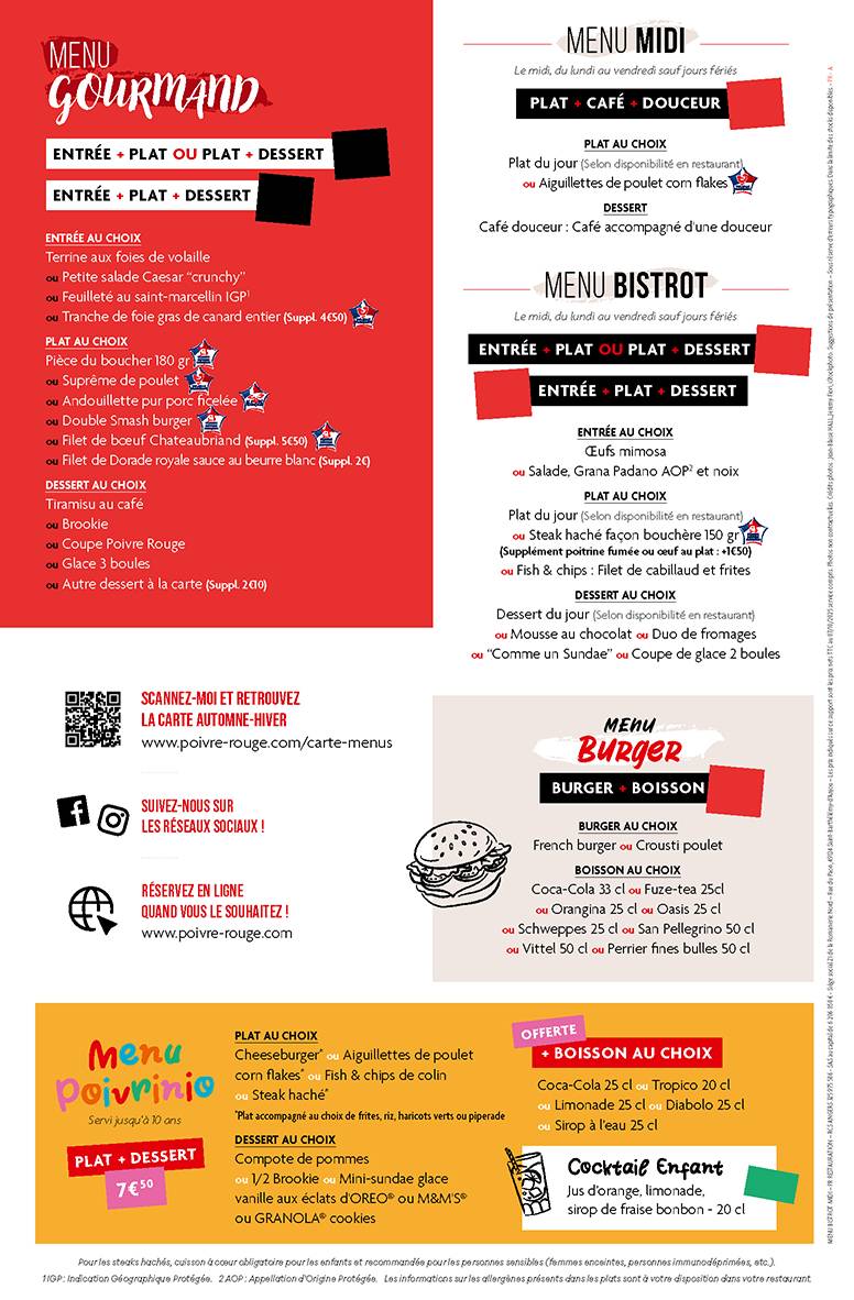 Restaurant Poivre Rouge Restaurant Grill меню