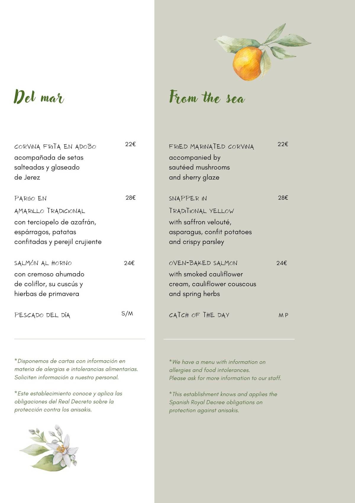 Restaurante Azahar Eboca Restaurants меню