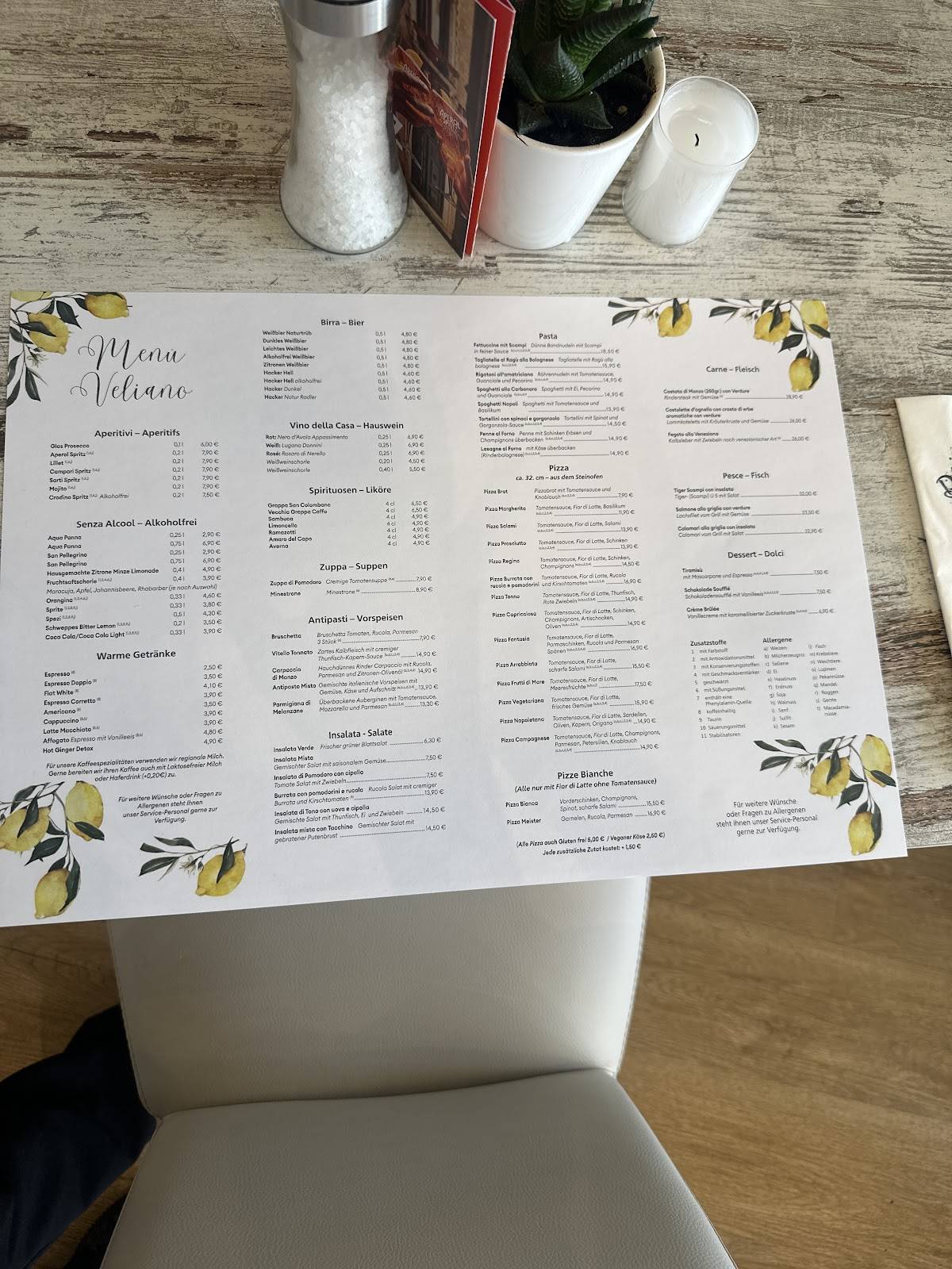 Ristorante Veliano меню