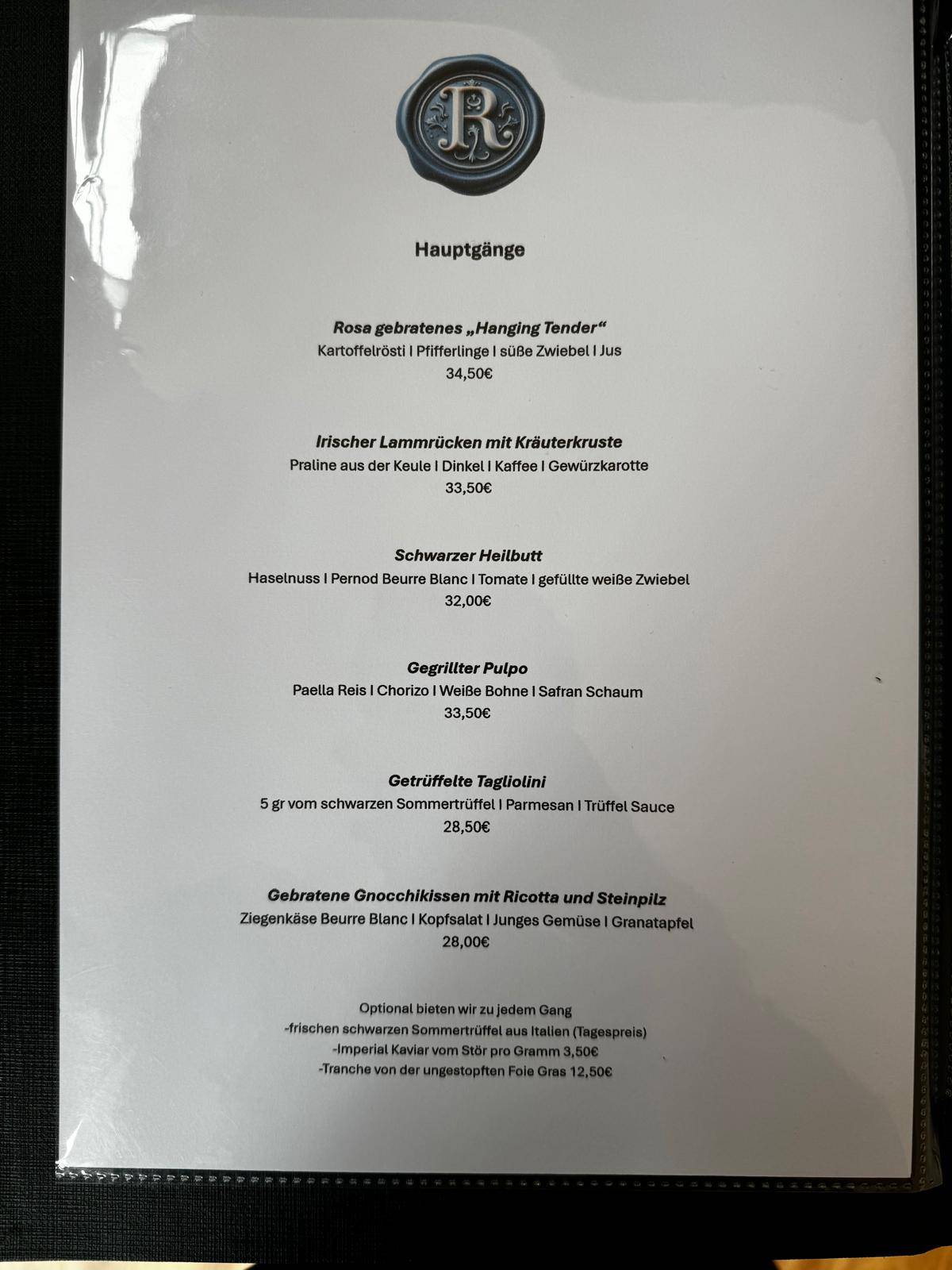 Restaurant Römerhof меню