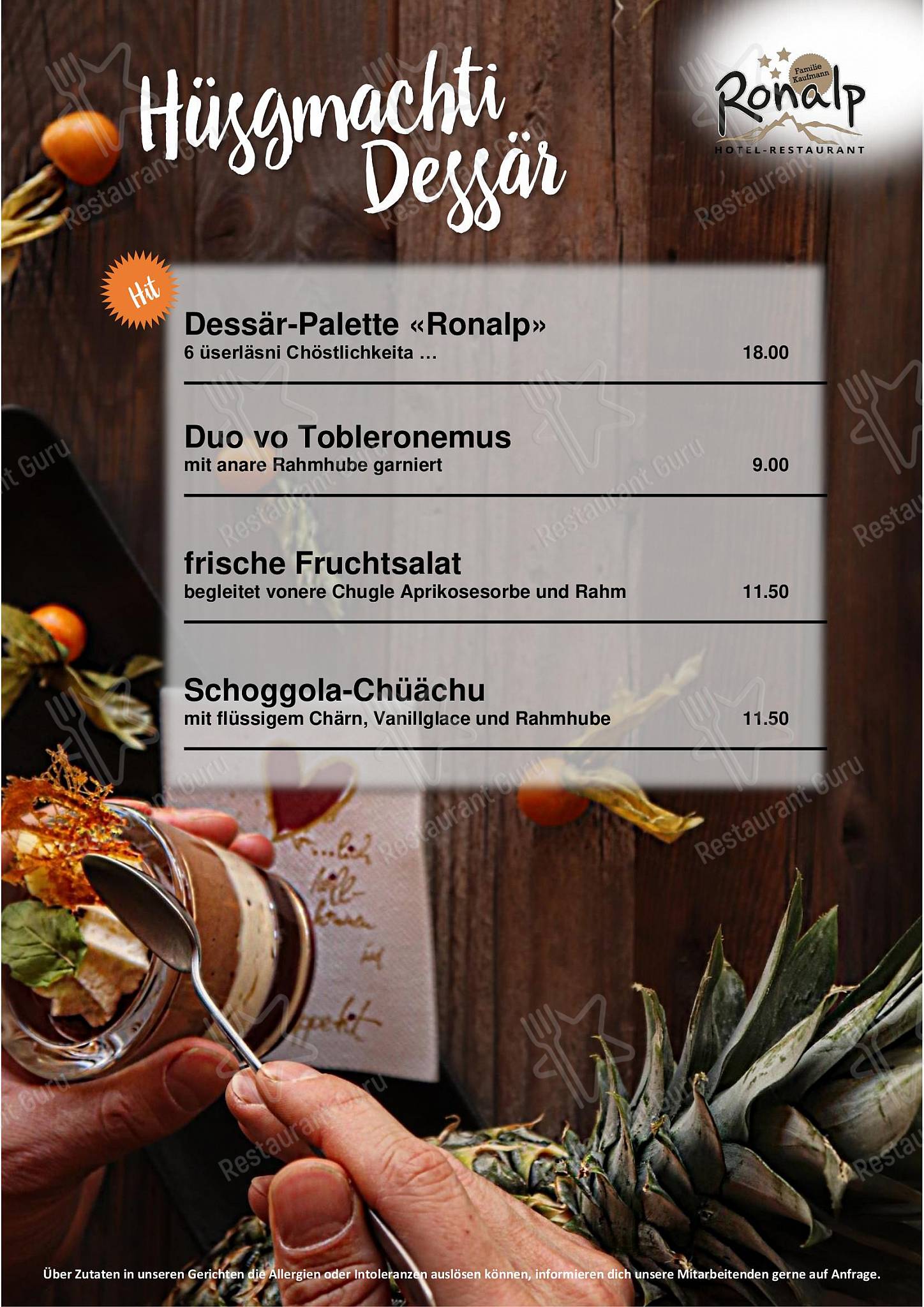Меню ресторана Restaurant Ronalp - Wine Menu