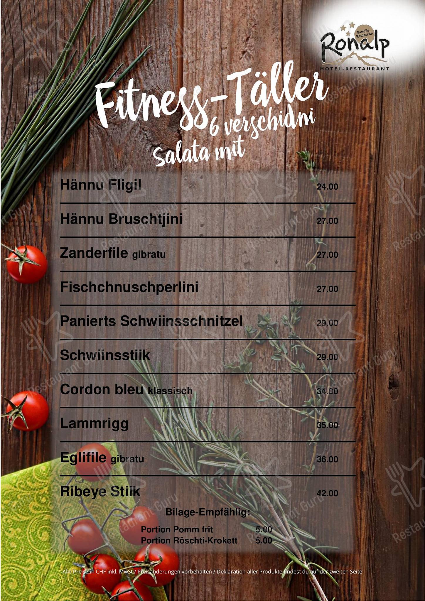 Wine Menu ресторана Restaurant Ronalp