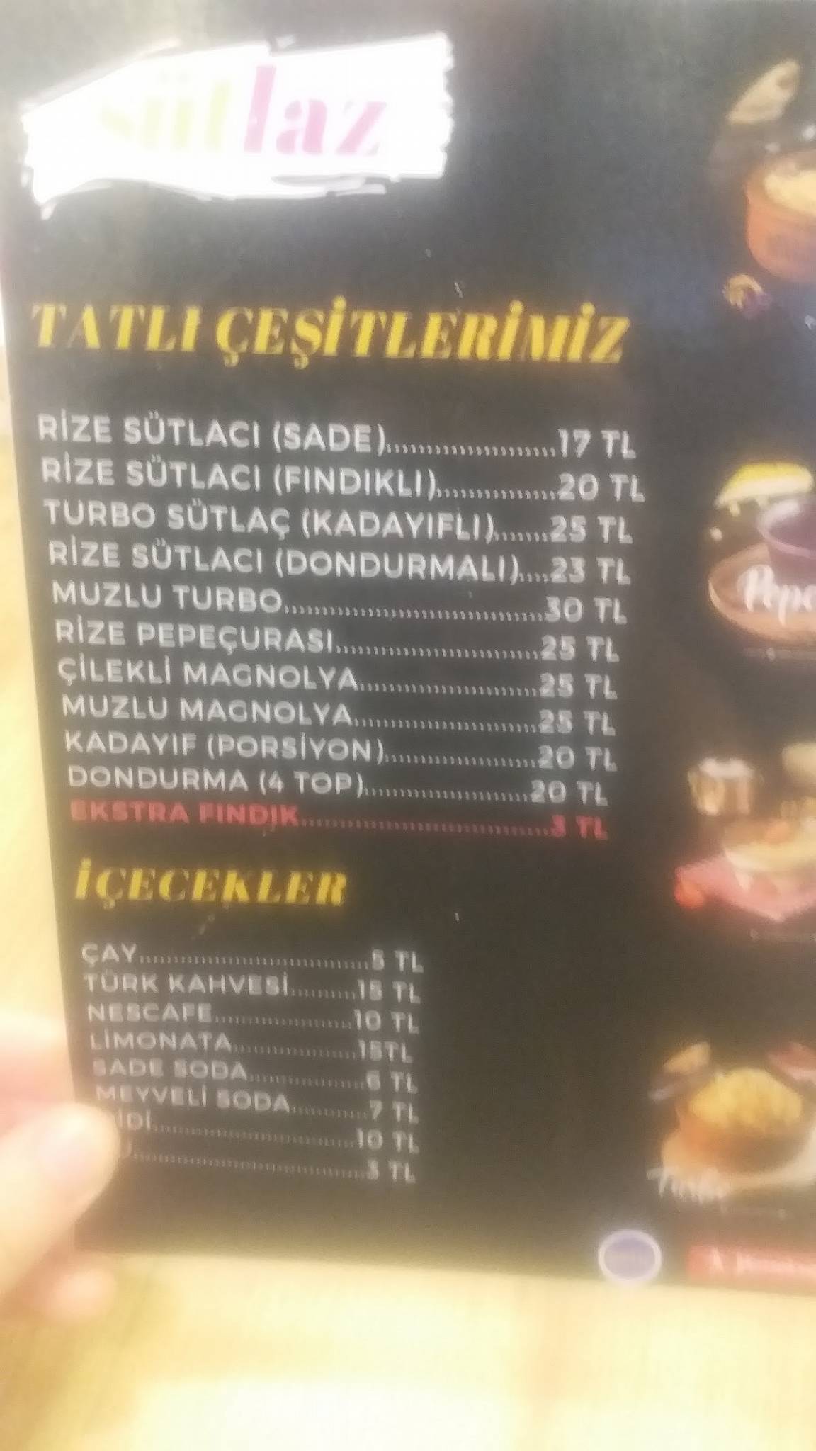 SÜTLAZ меню